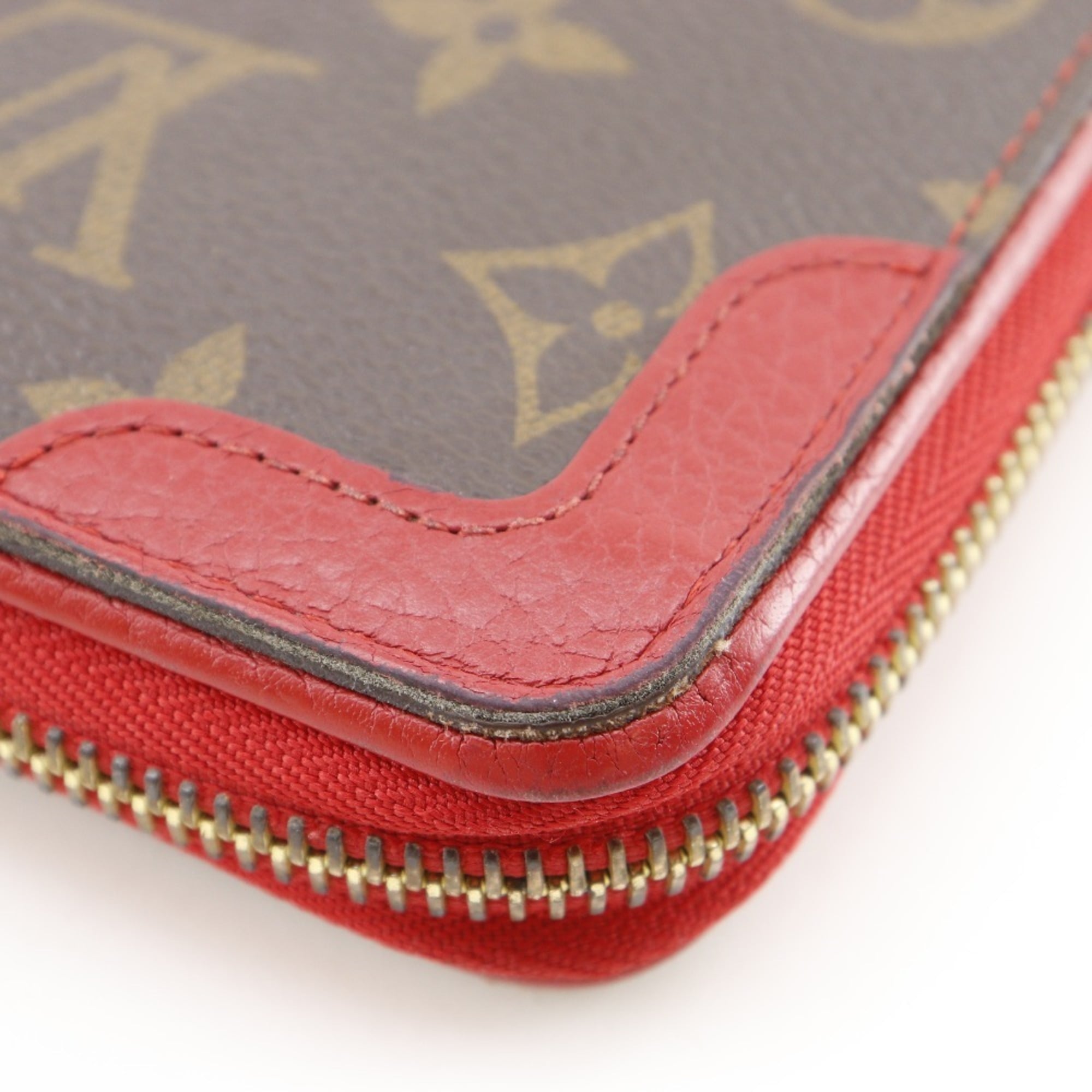 Louis Vuitton Brown Cerise Red Color Monogram Canvas Long Wallet