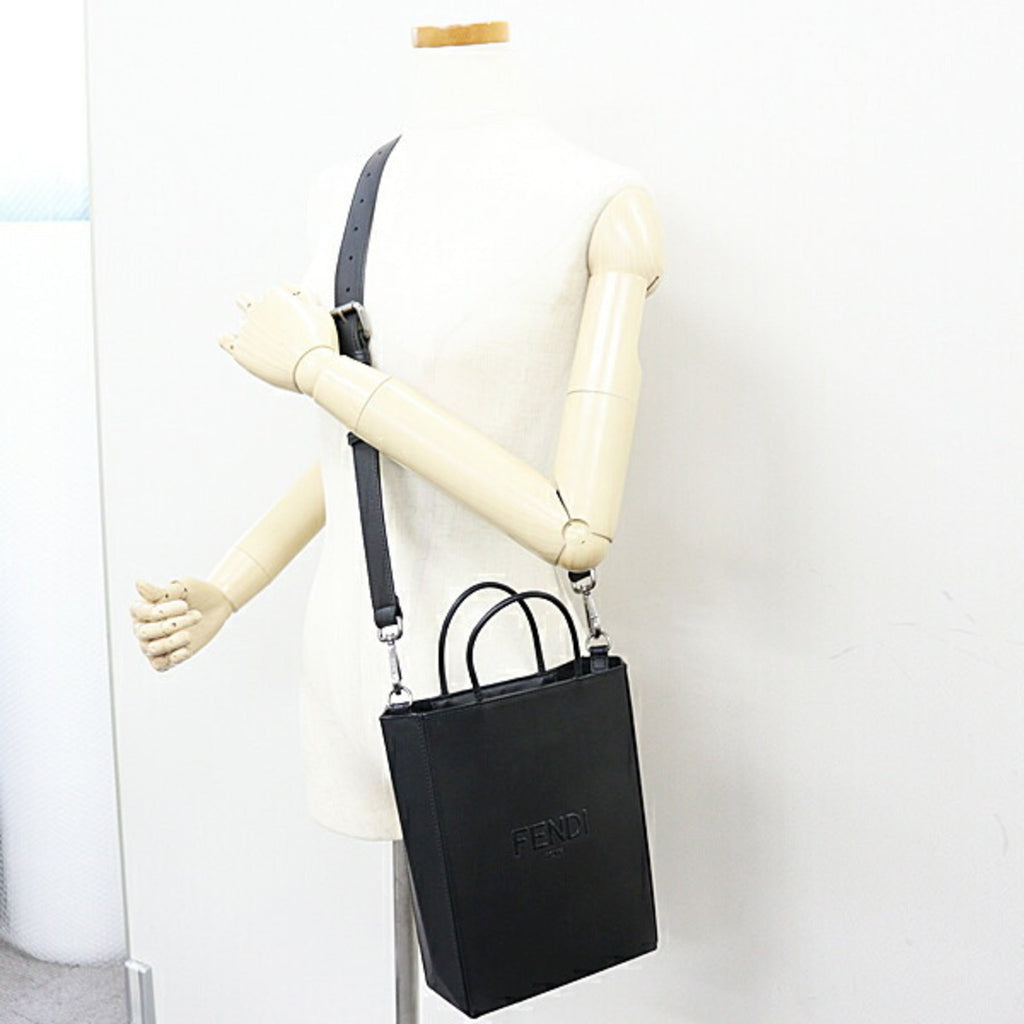 Fendi Black Leather Handbag Shopping Bag Shoulder Bag