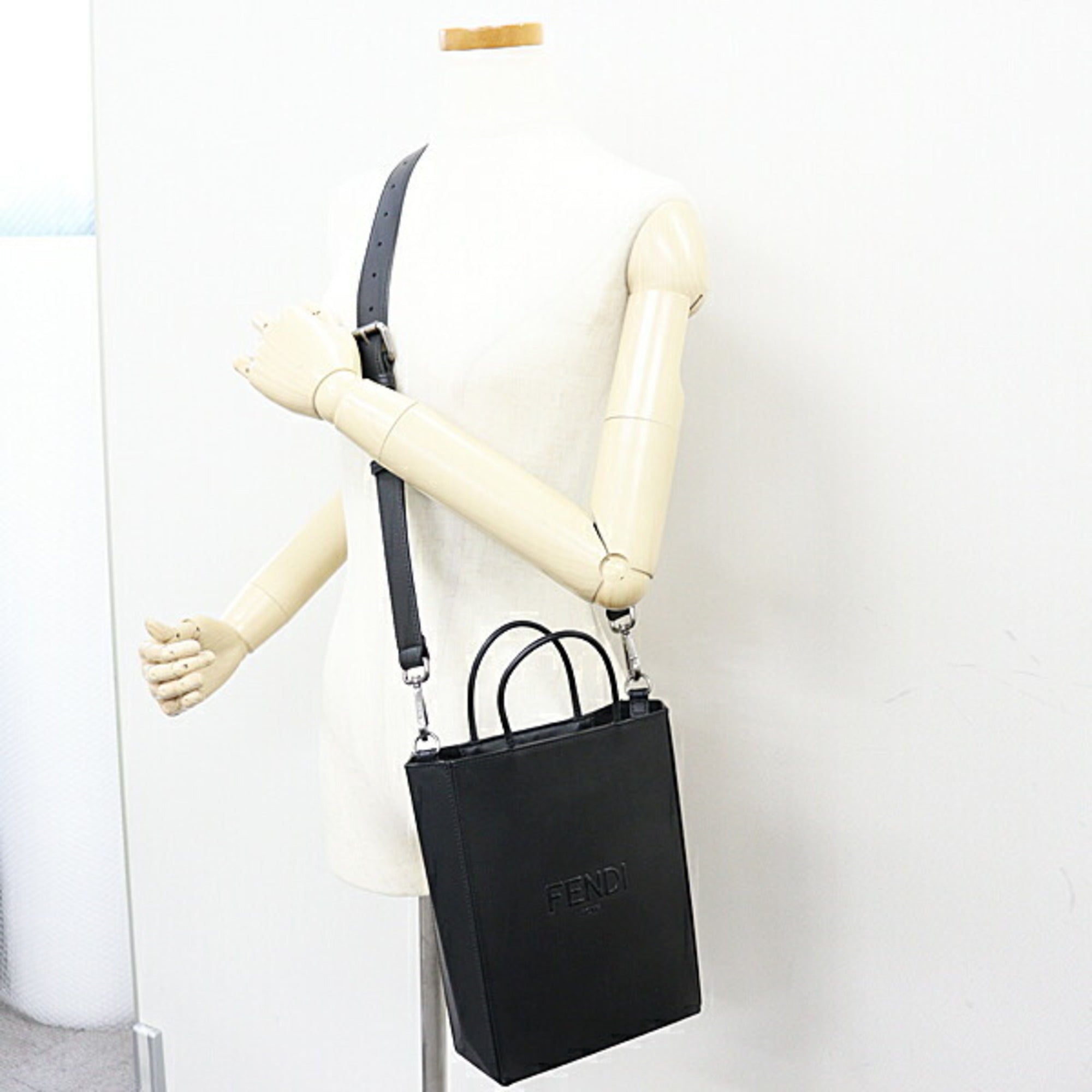 Fendi Black Leather Handbag Shopping Bag Shoulder Bag