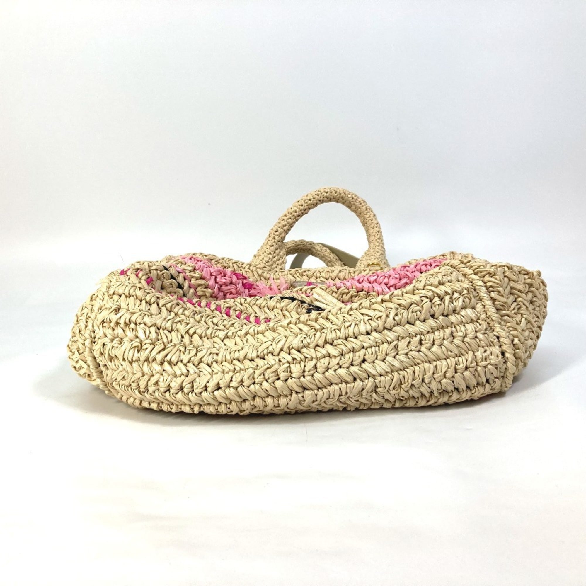 Prada Canapa Beige Pink Raffia Handbag Shoulder Bag
