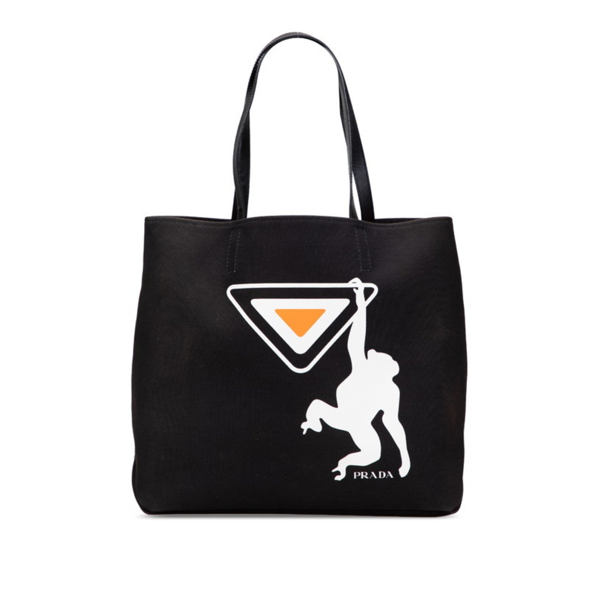 Prada Black Orange White Canvas Leather Tote Bag
