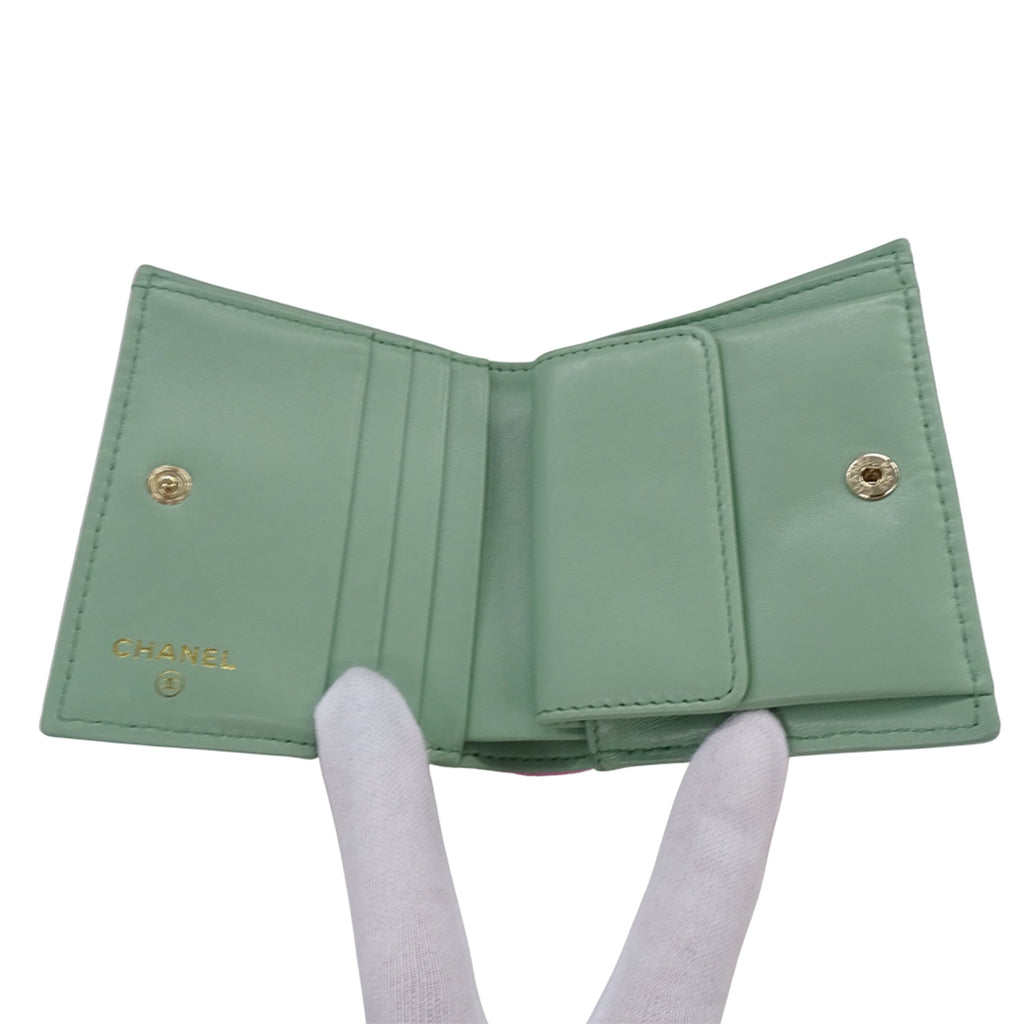 Chanel Green Pink Grained Calfskin Wallet (Bi-Fold)