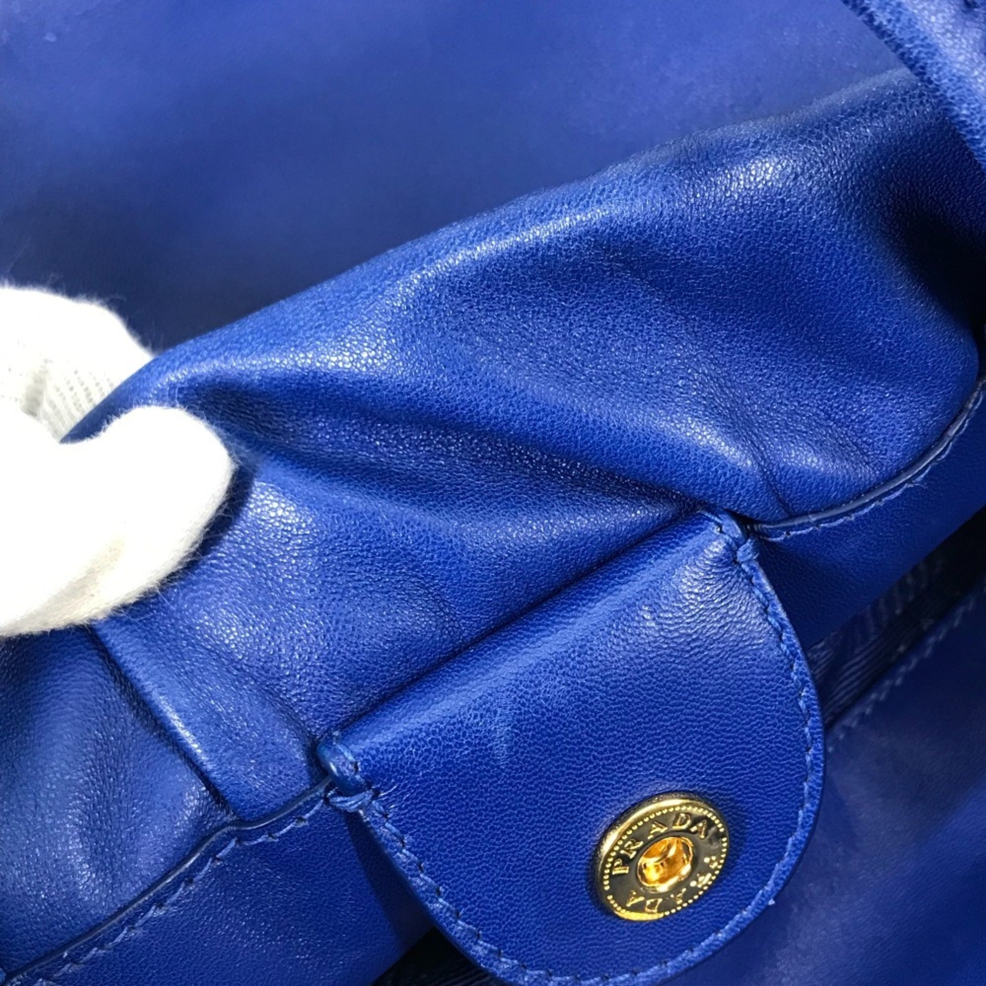 Prada Blue Leather Handbag Shoulder Bag Tote Bag