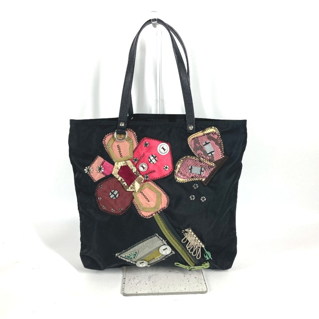 Prada Black Multi-Color Nylon Leather Handbag Shoulder Bag Tote Bag