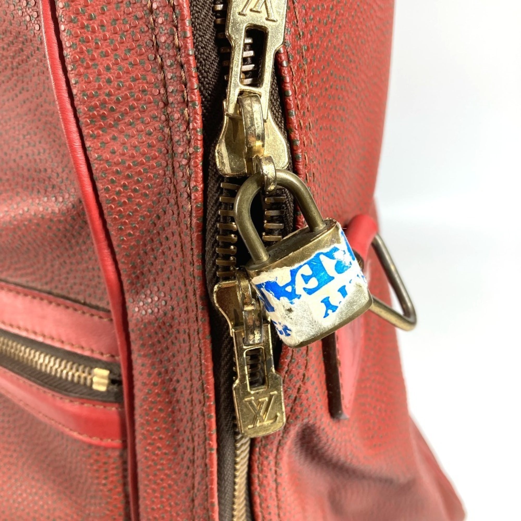 Louis Vuitton Red Color Leather Boston Bag Handbag Shoulder Bag