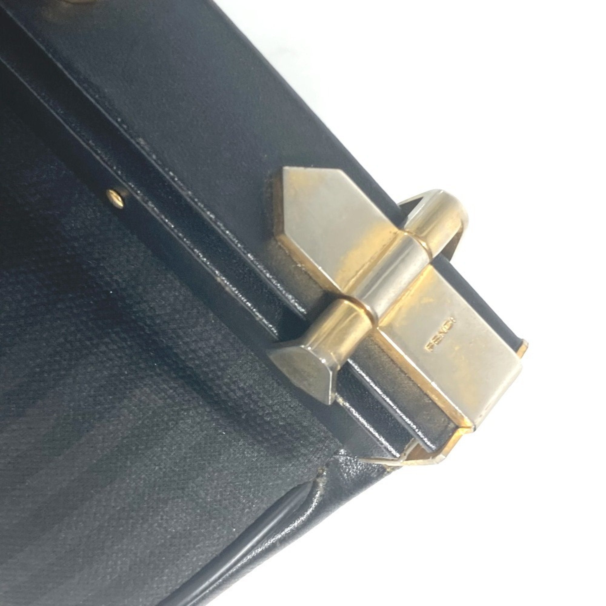 Fendi Pequin Black Leather Pvc Handbag