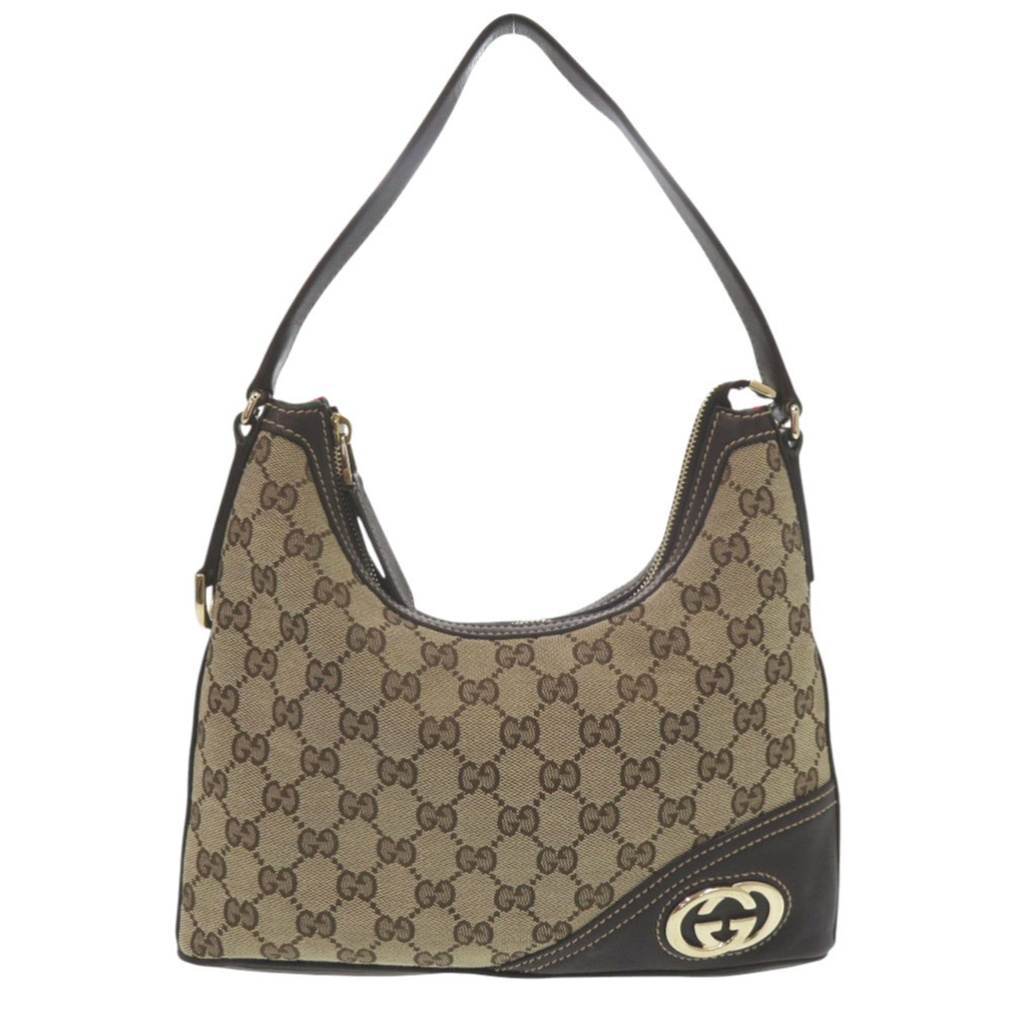 Gucci Beige Brown Gg Canvas Leather Handbag (Pre-Owned)
