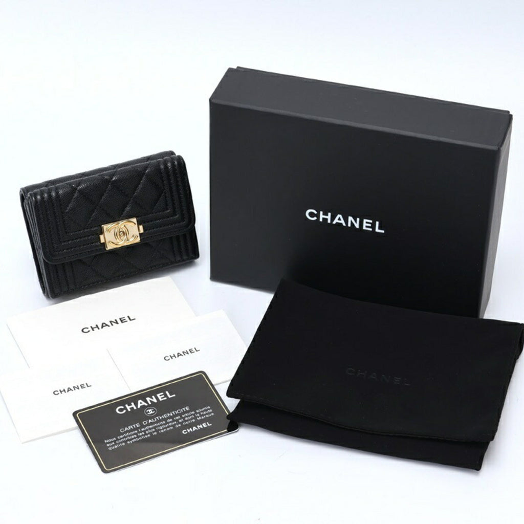 Chanel Black Grained Calfskin Wallet (Tri-Fold)