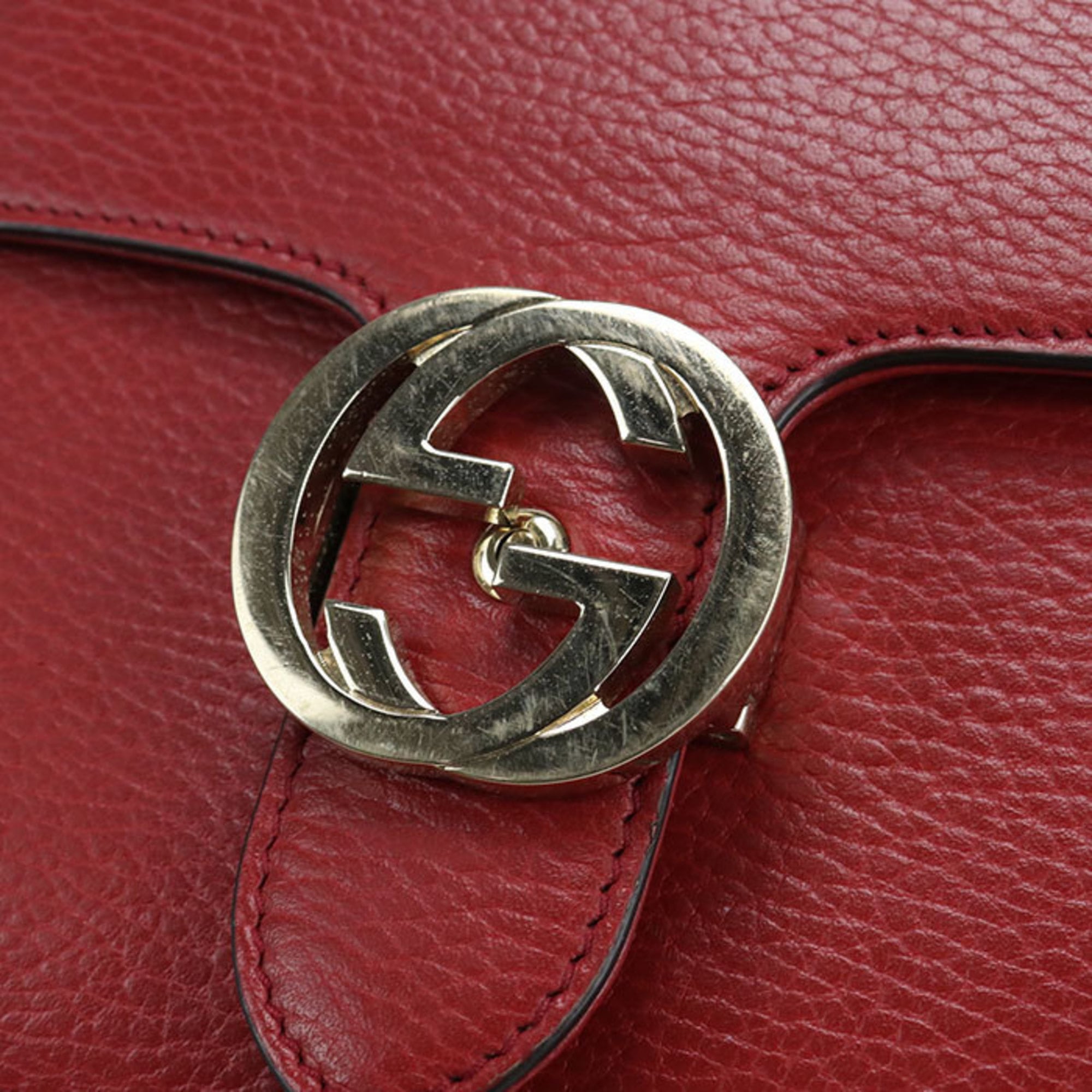 Gucci Red Color Leather Shoulder Bag (Pre-Owned)