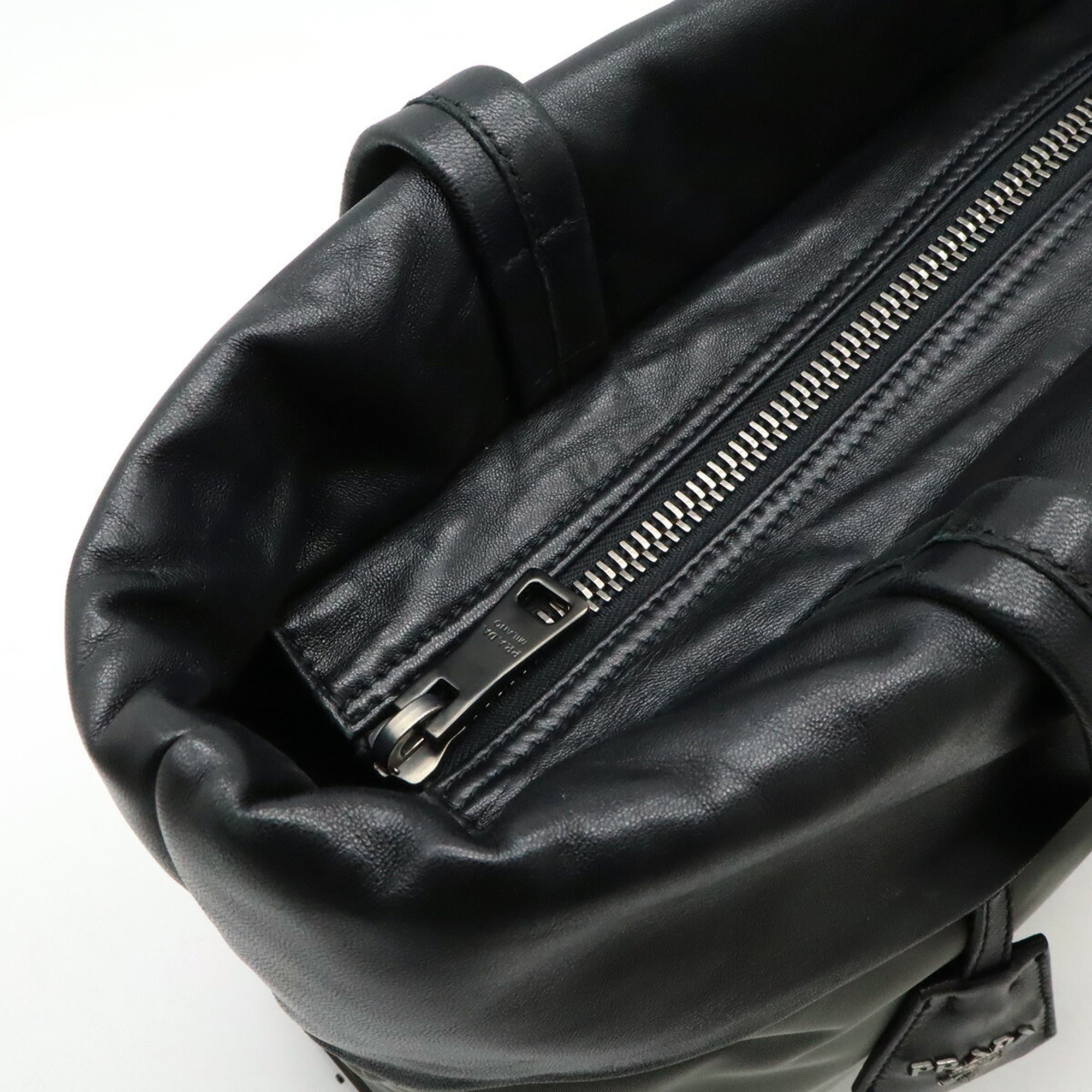 Prada Black Gray Nero Nylon Leather Tote Bag