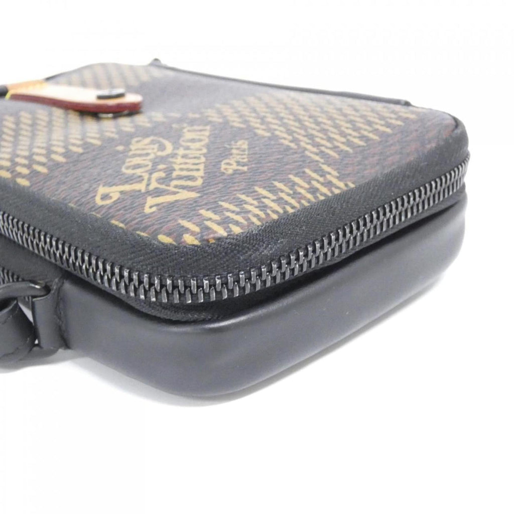 Louis Vuitton Black Brown Coated Canvas Phone Wallet
