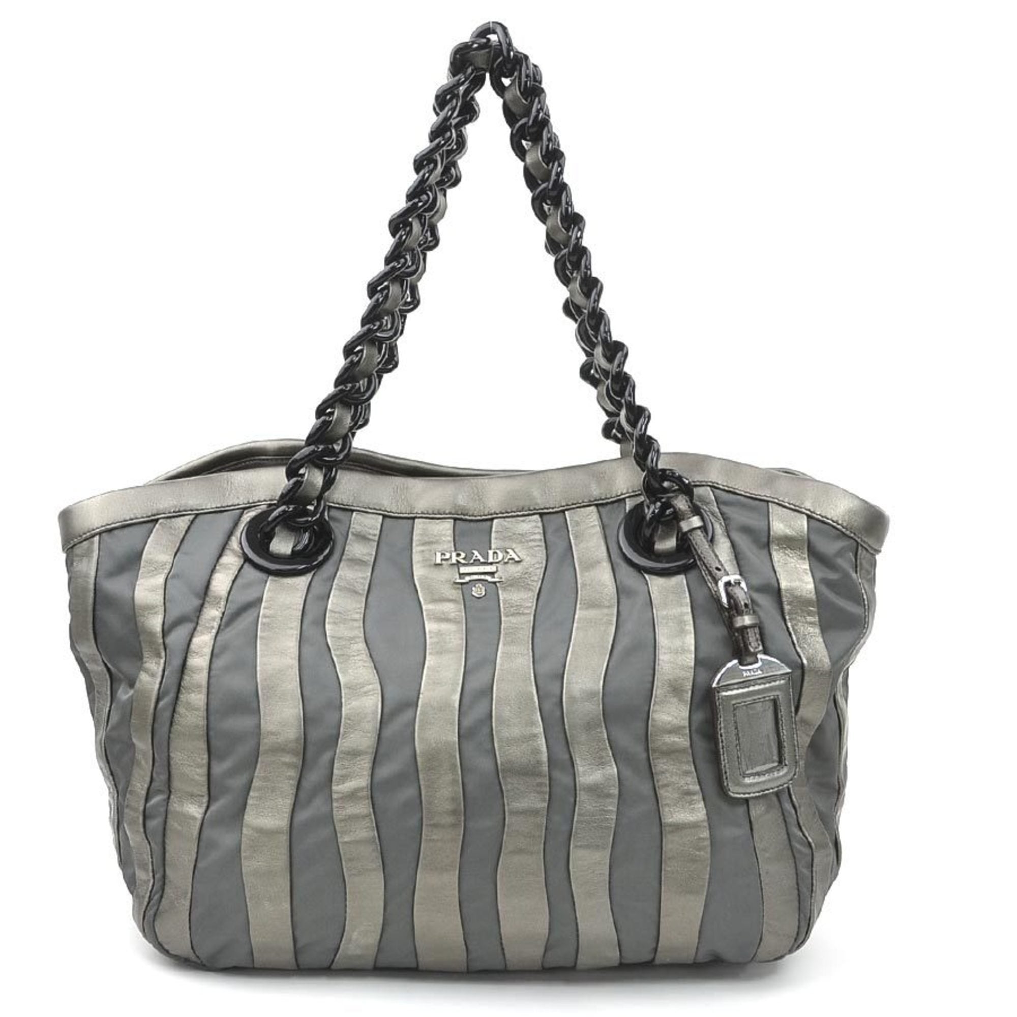 Prada Gray Nylon Leather Handbag