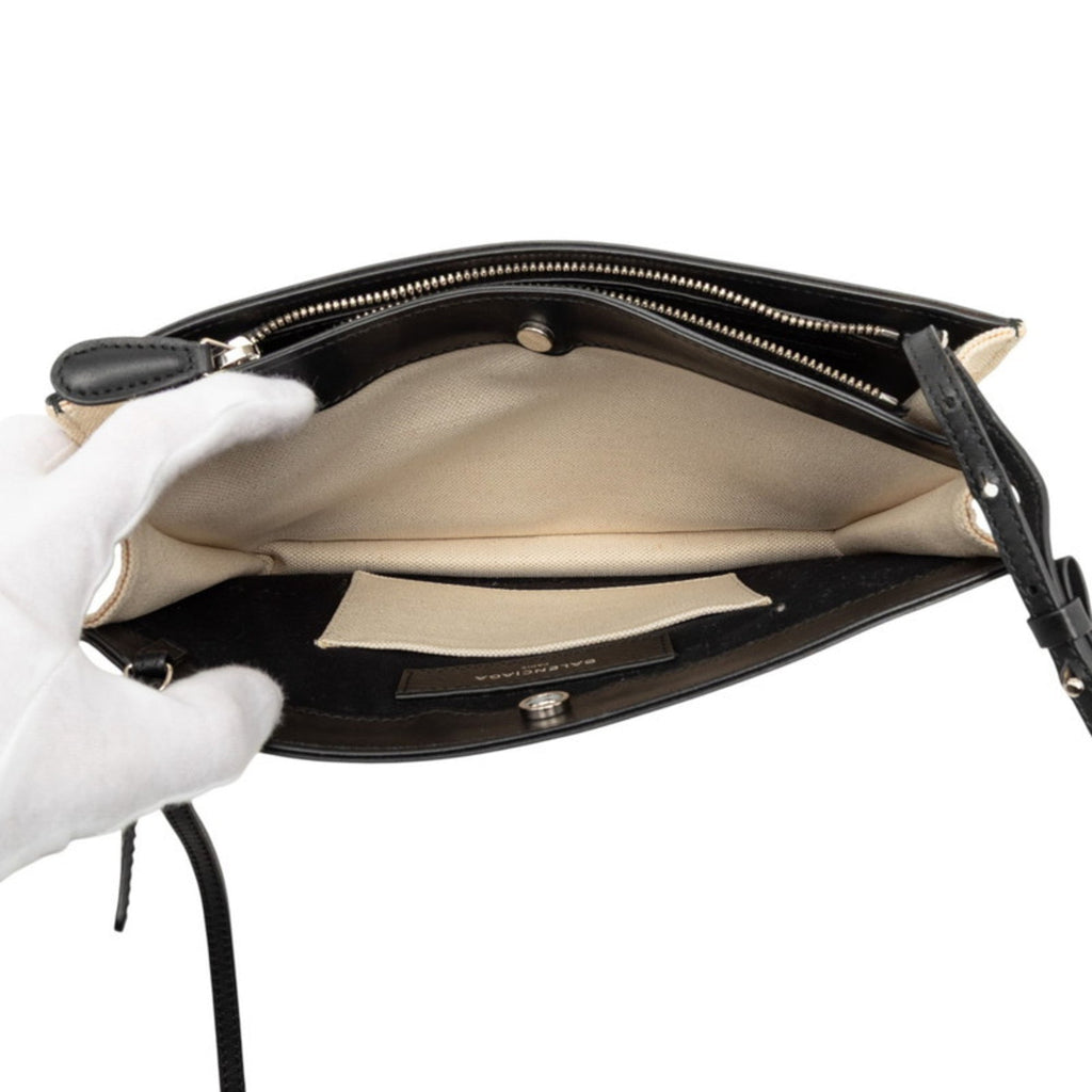 Balenciaga Black Ivory Canvas Leather Shoulder