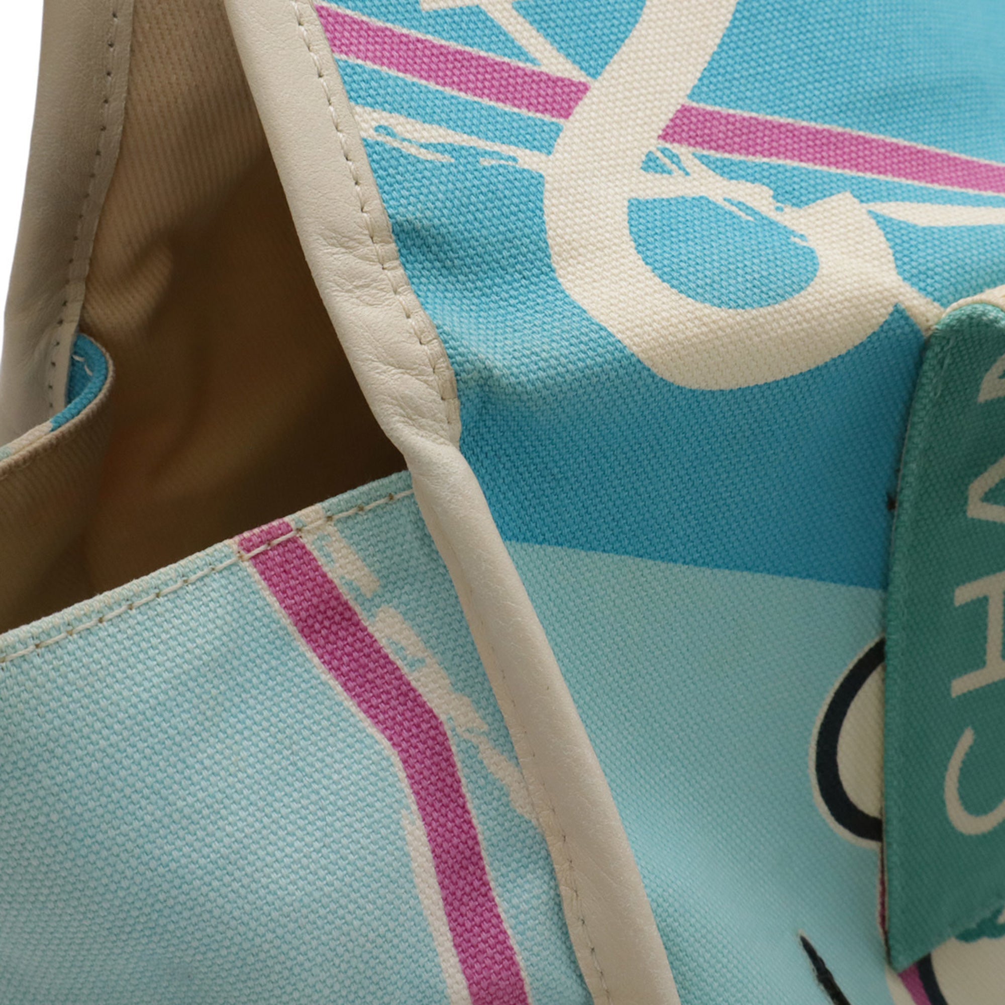 Chanel Blue Blue Green Multi-Color Canvas Shoulder Bag Tote Bag