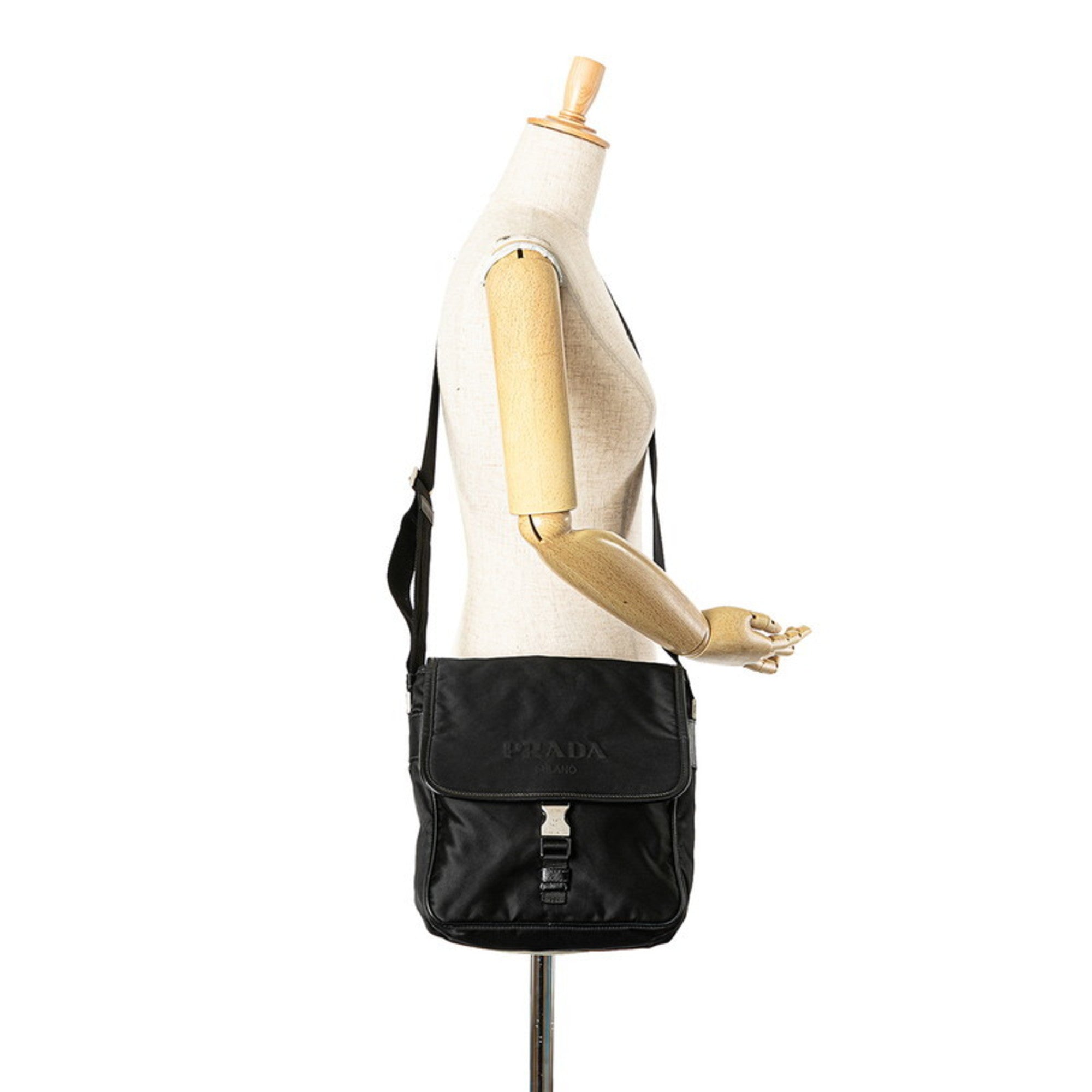 Prada Black Nylon Leather Shoulder Bag