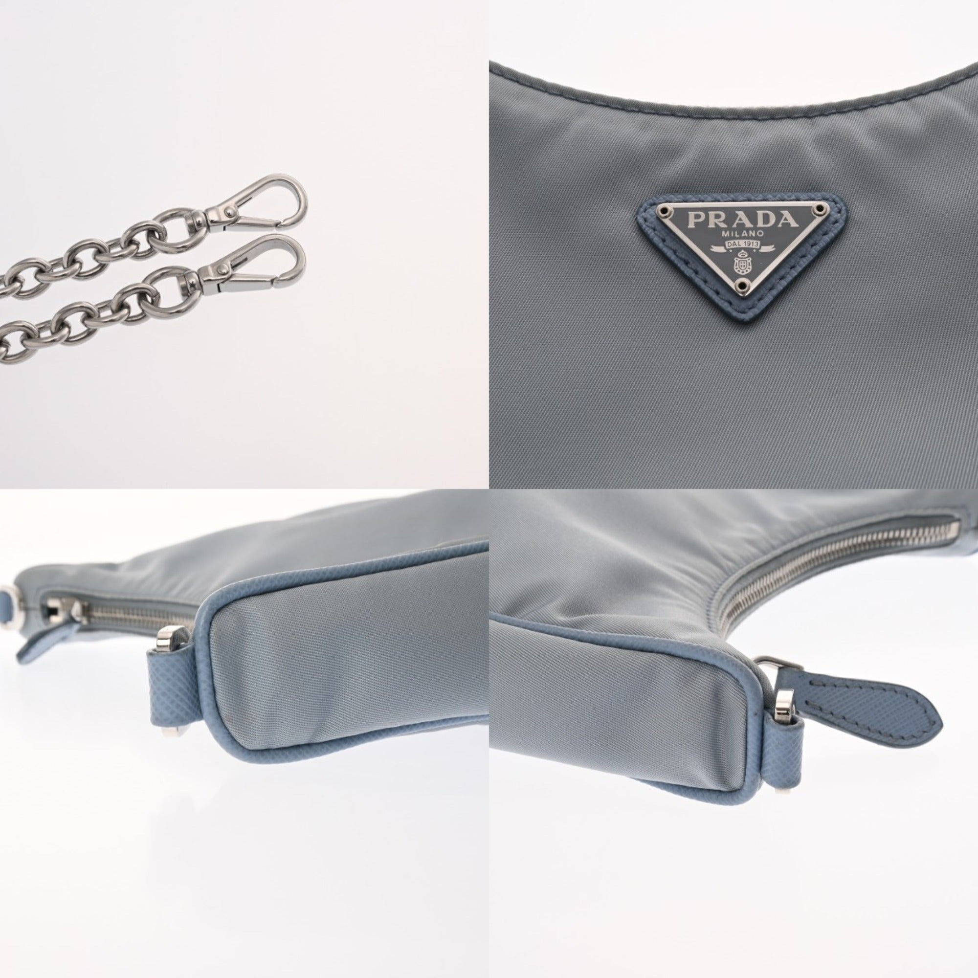 Prada Blue Light Blue Gray Nylon Shoulder Bag