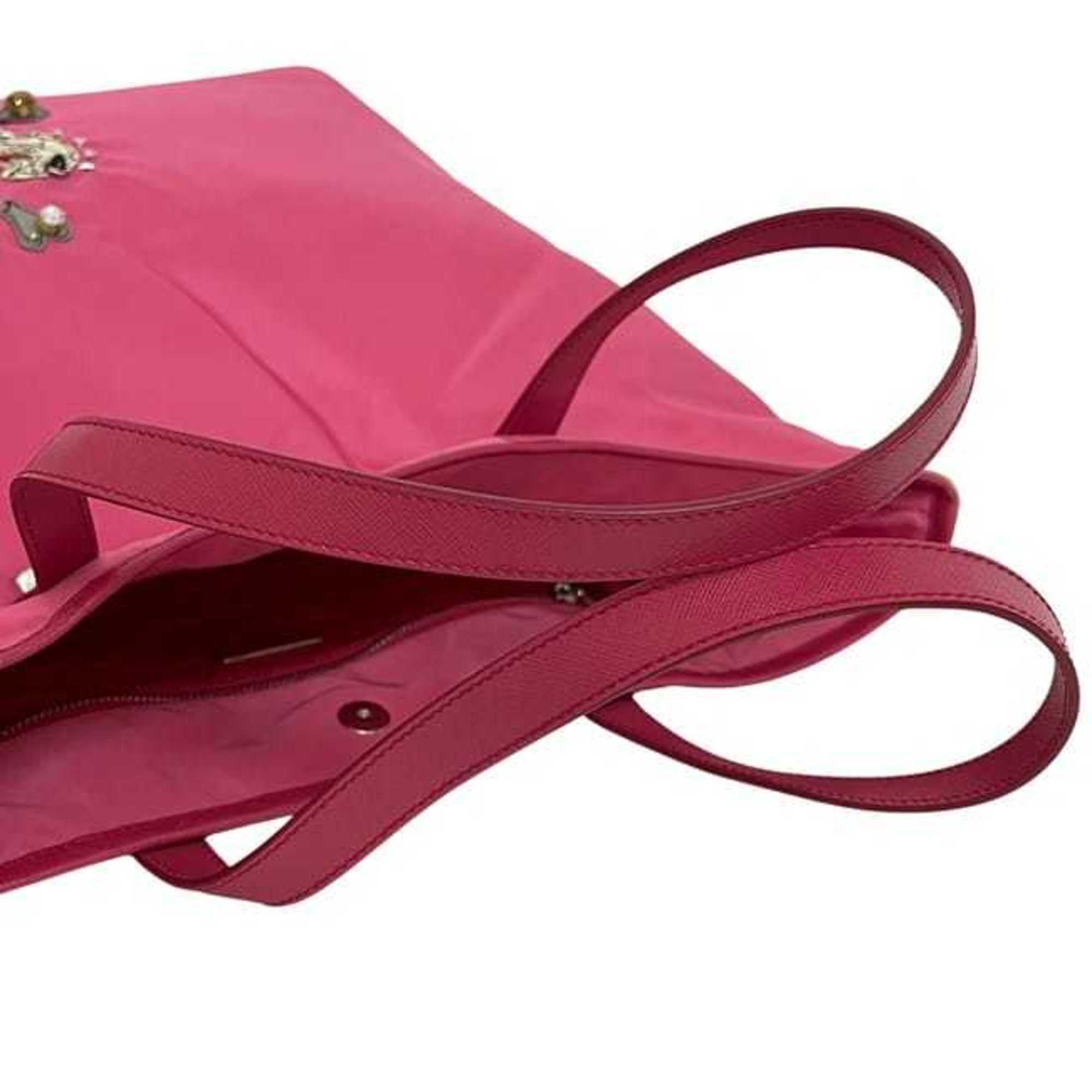 Prada Pink Nylon Saffiano Triangle Leather Tote Bag