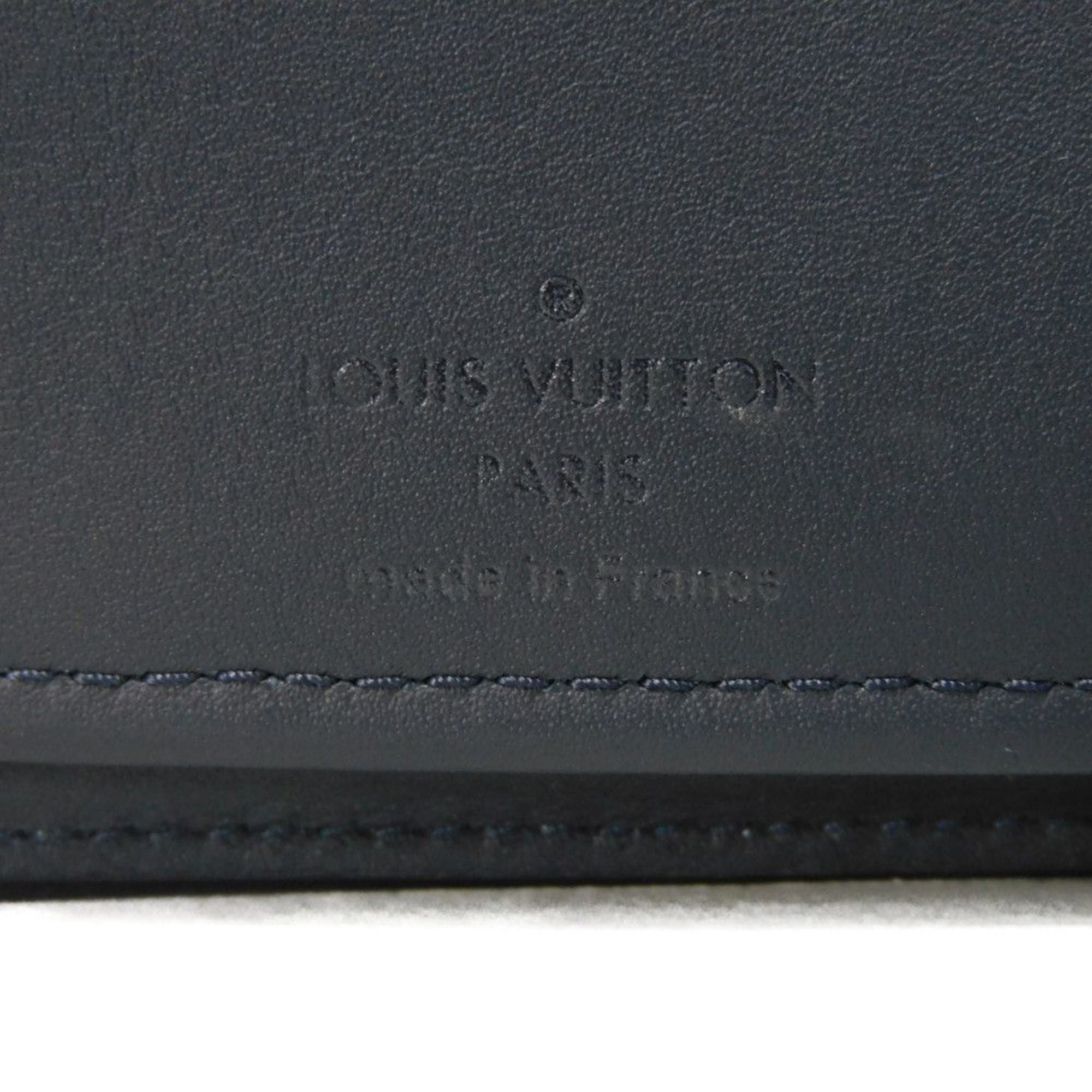 Louis Vuitton Navy Blue White Canvas Leather Long Wallet