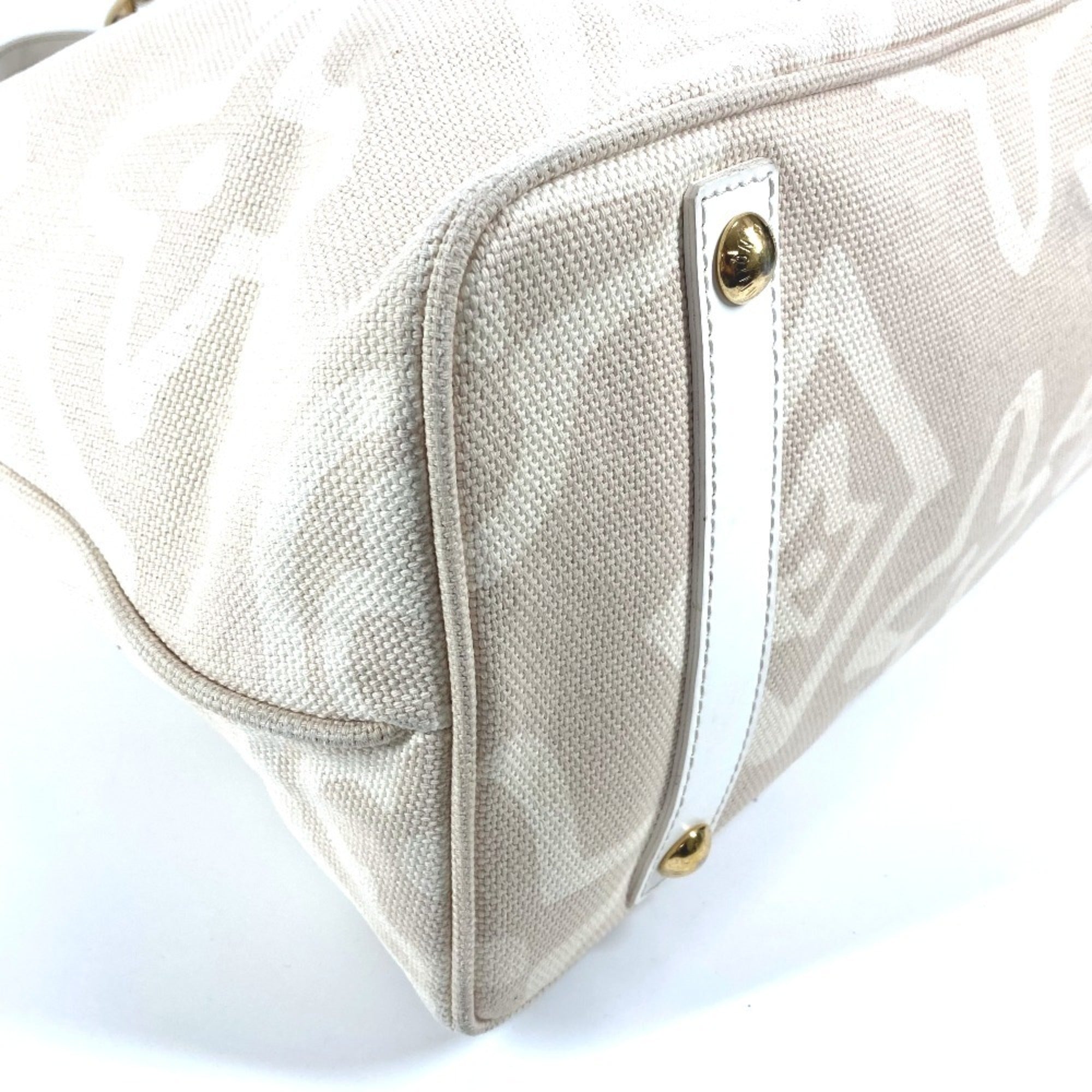 Louis Vuitton Beige Leather Canvas Shoulder Bag Tote Bag