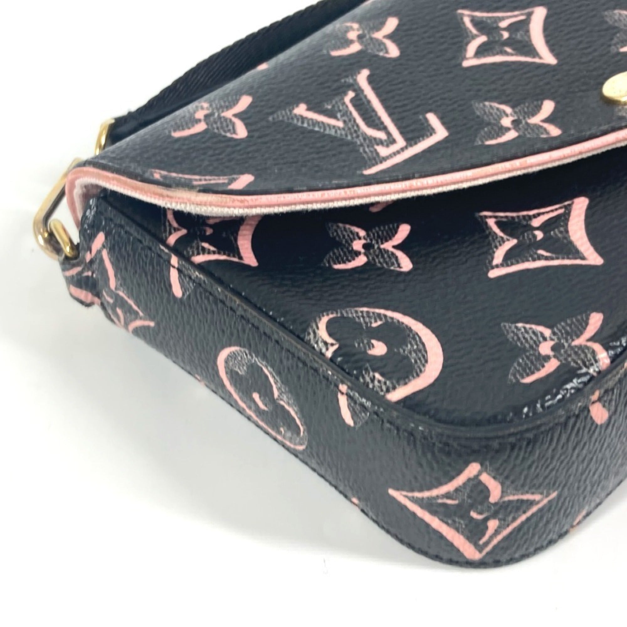 Louis Vuitton Black Pink Coated Canvas Pochette Shoulder Bag
