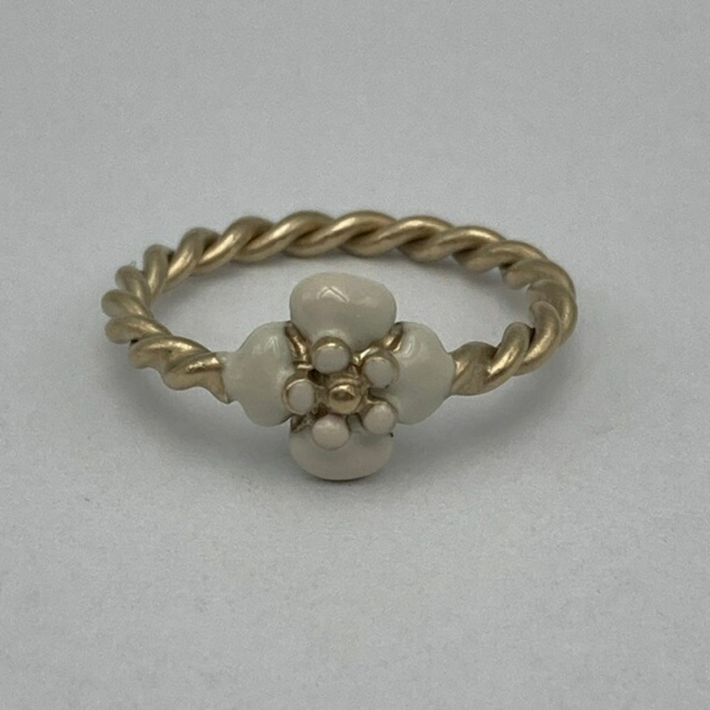 Chanel Gold White Metal Band Ring