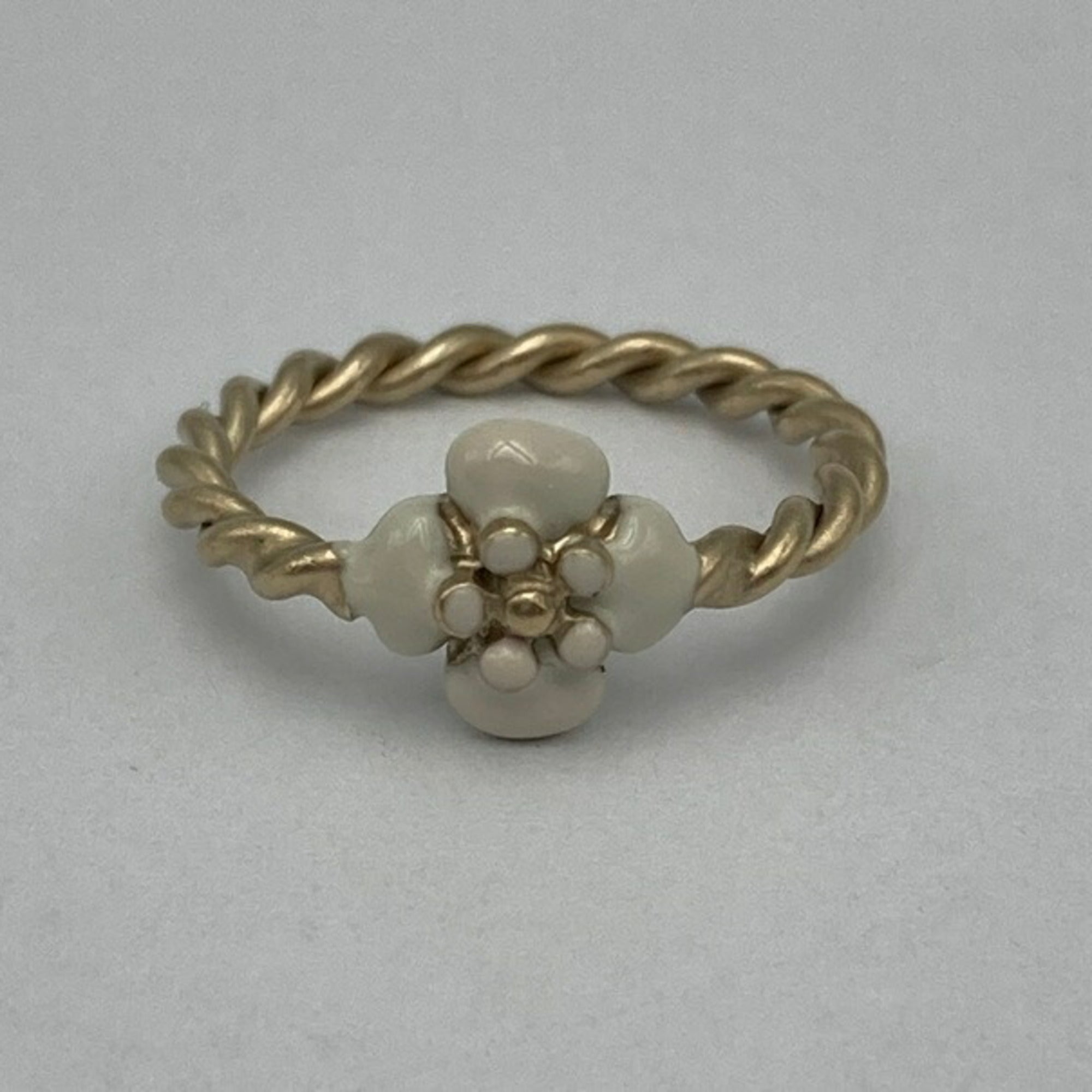 Chanel Gold White Metal Band Ring