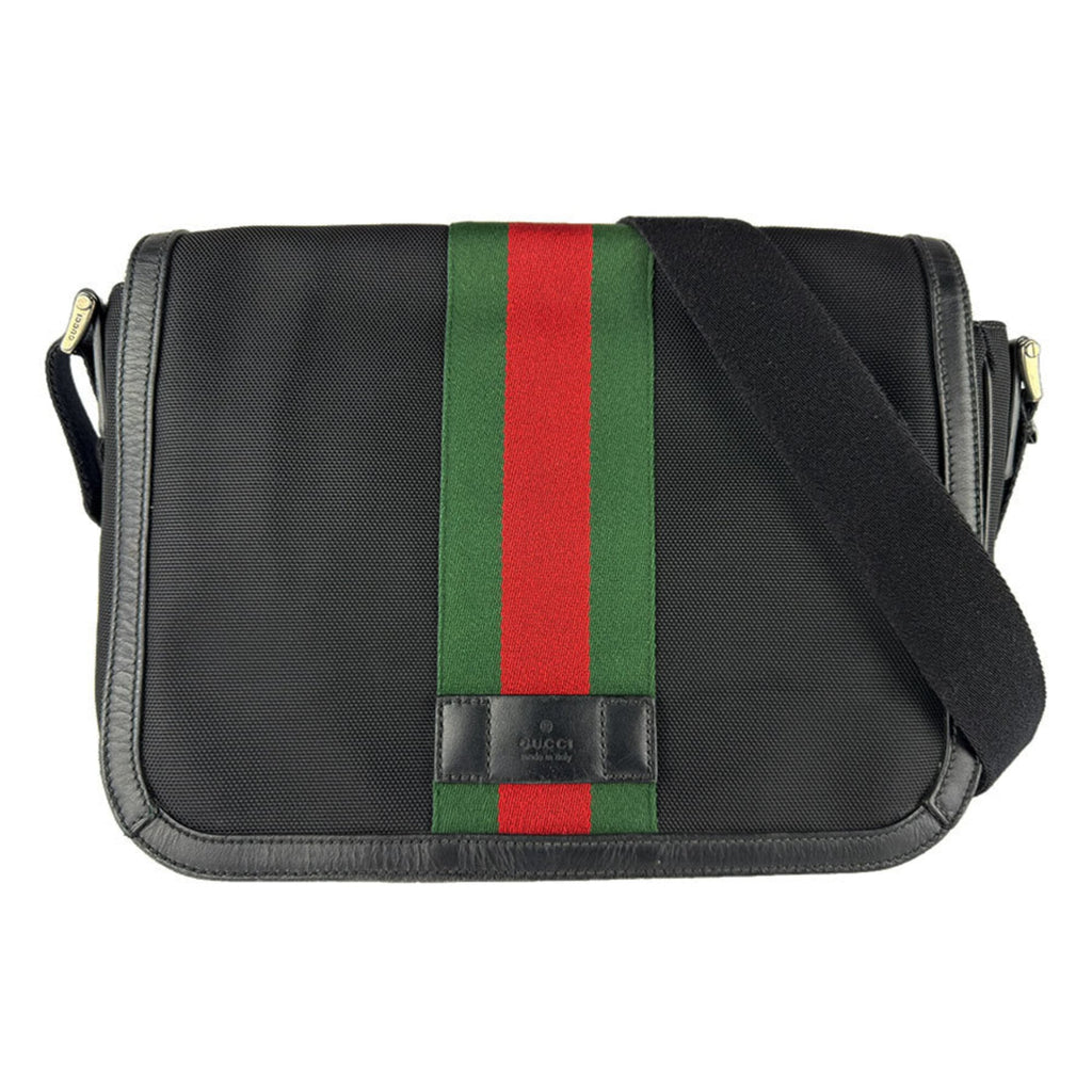 Gucci Black Green Red Color Canvas Messenger Bag Shoulder Bag (Pre-Owned)