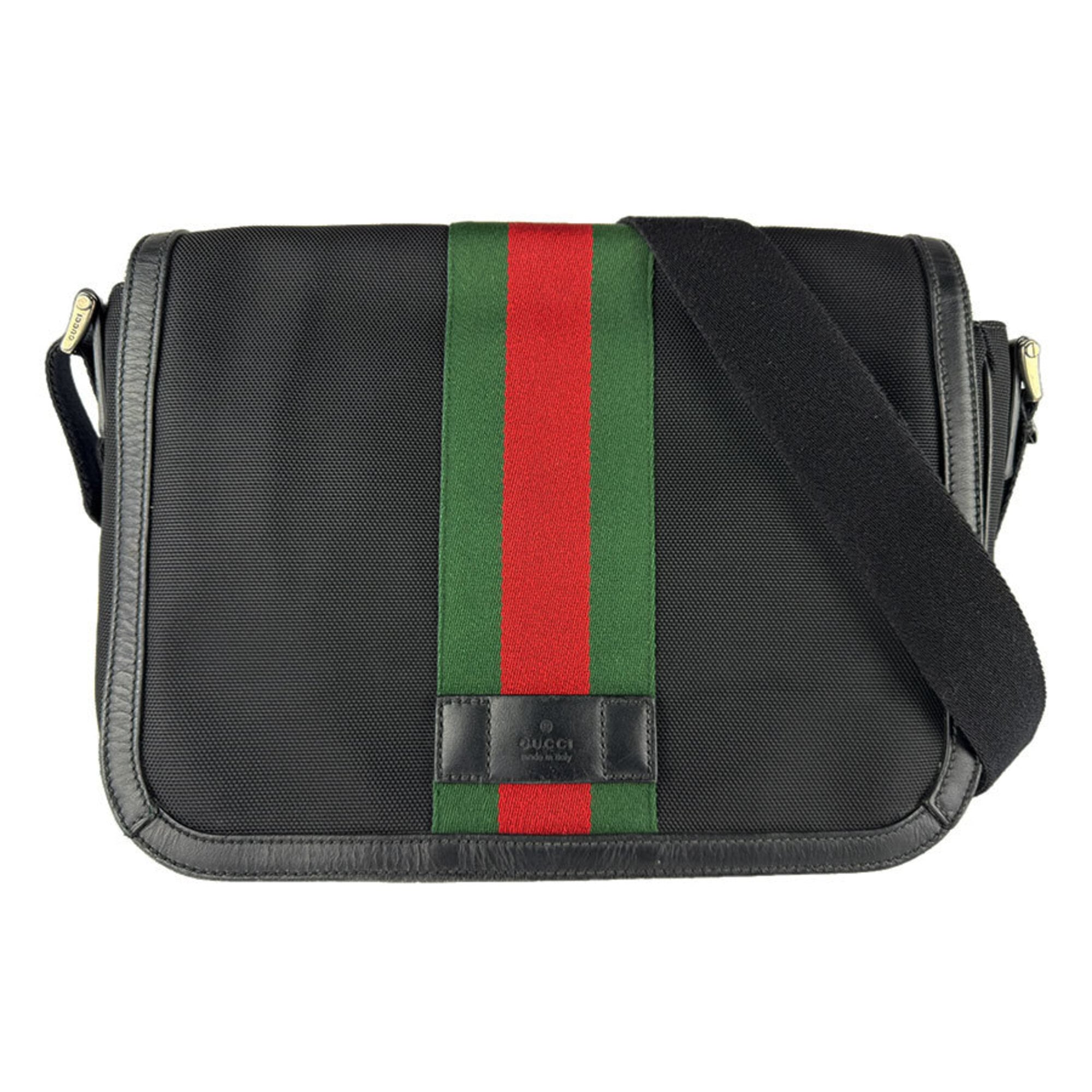 Gucci Black Green Red Color Canvas Messenger Bag Shoulder Bag (Pre-Owned)