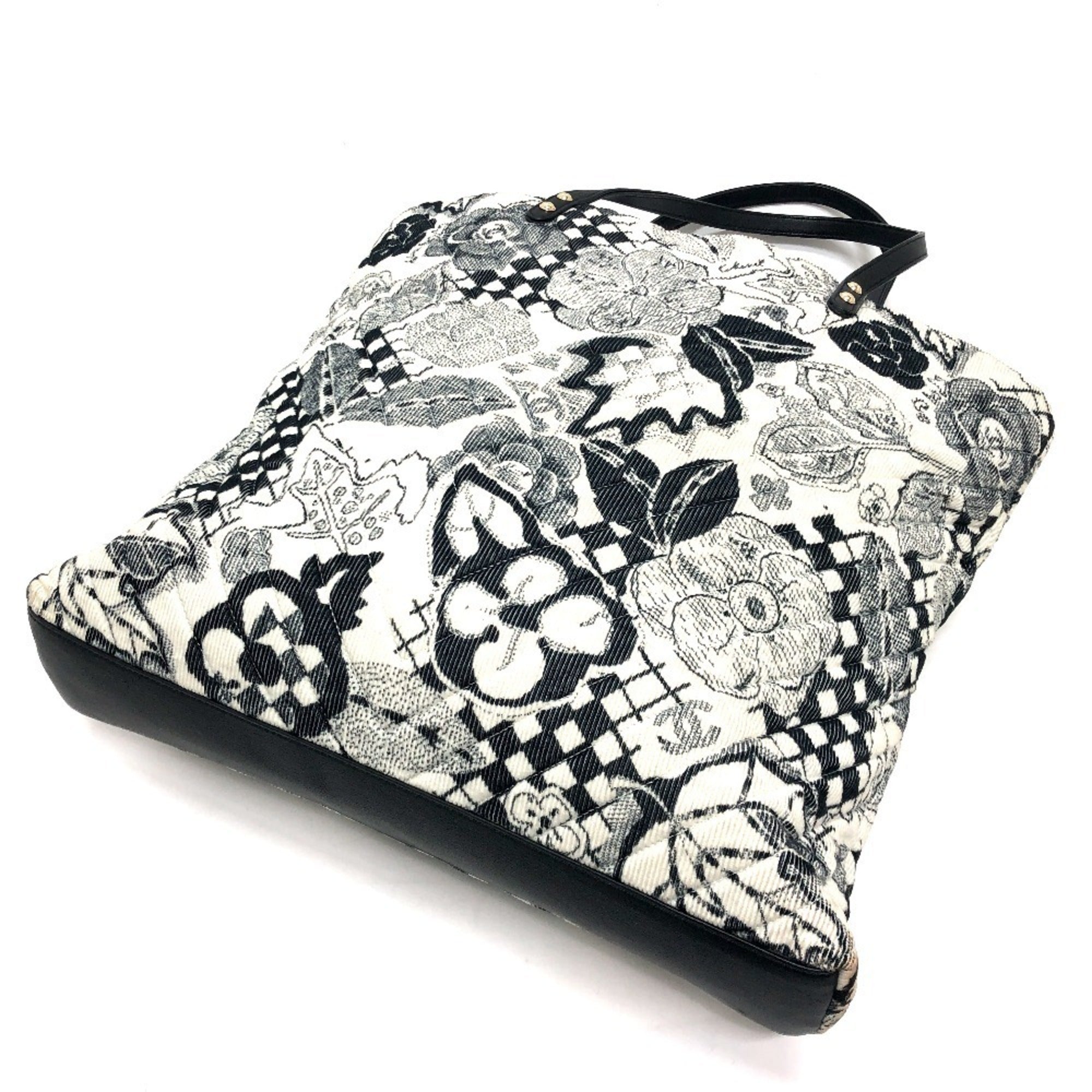 Chanel Black White Canvas Handbag Tote Bag