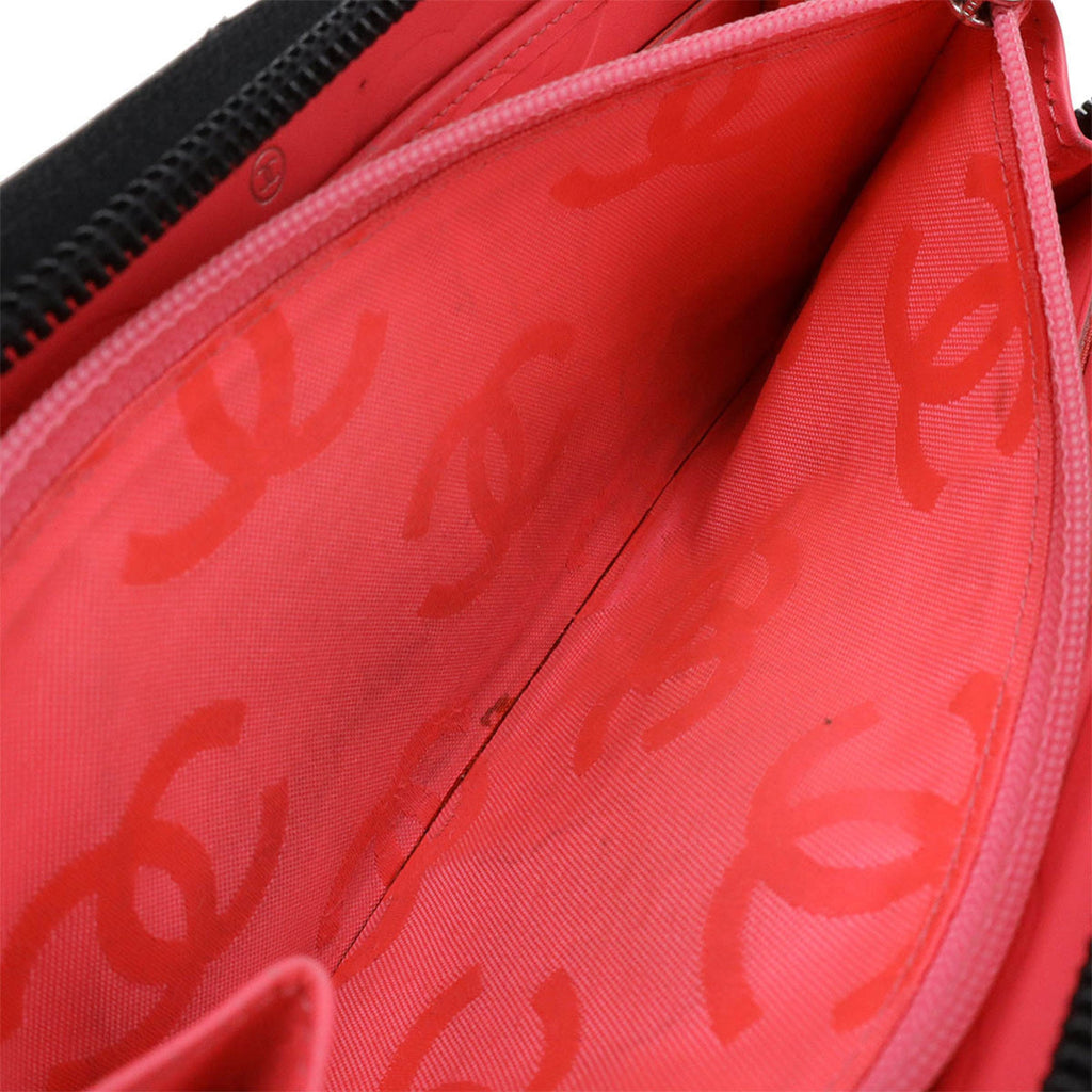 Chanel Cambon Black Pink Leather Long Wallet (Bi-Fold)