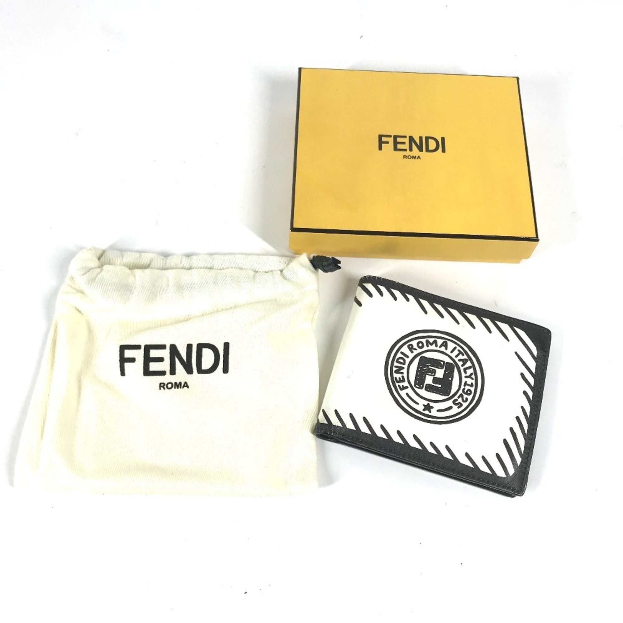 Fendi Black White Leather Bill Wallet (Bi-Fold)