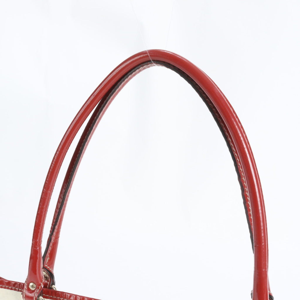 Gucci Off-White Red Color Coated Canvas Leather Handbag Tote Bag (Pre-Owned)