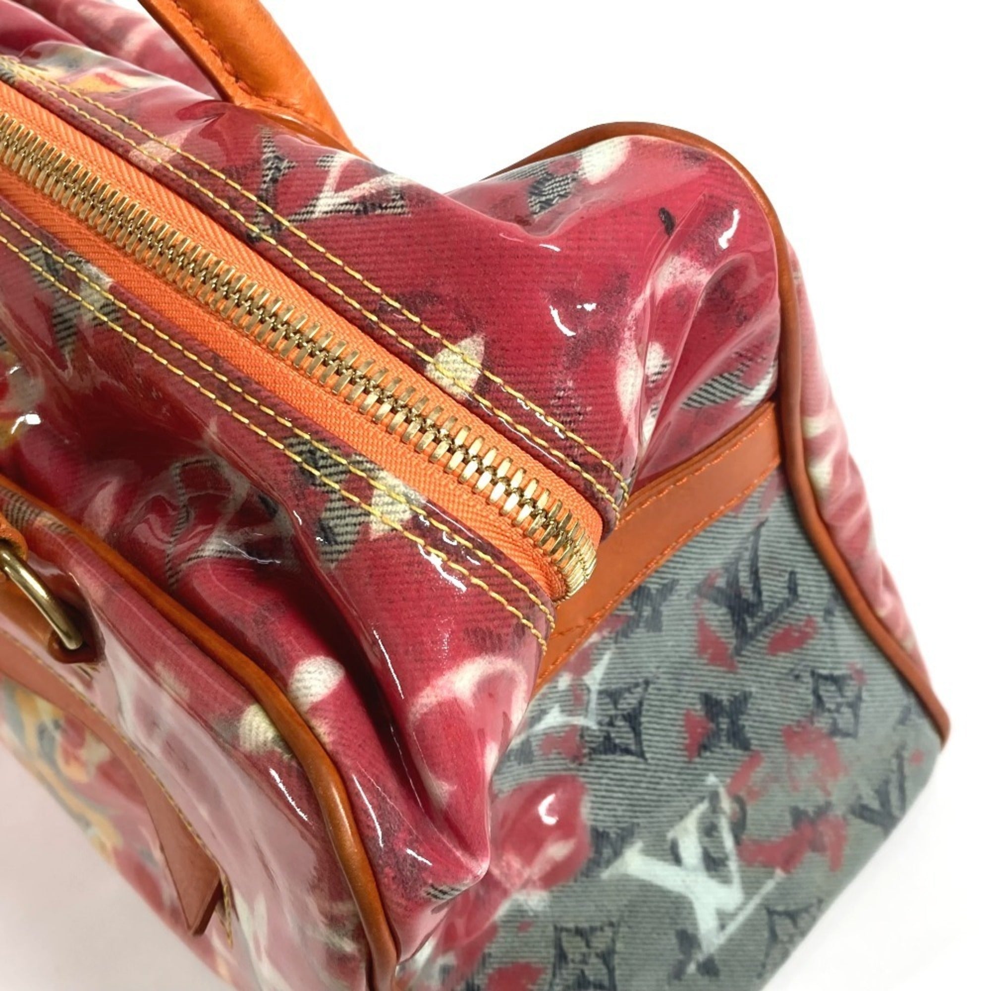 Louis Vuitton Orange Vinyl Leather Boston Bag Handbag Tote Bag