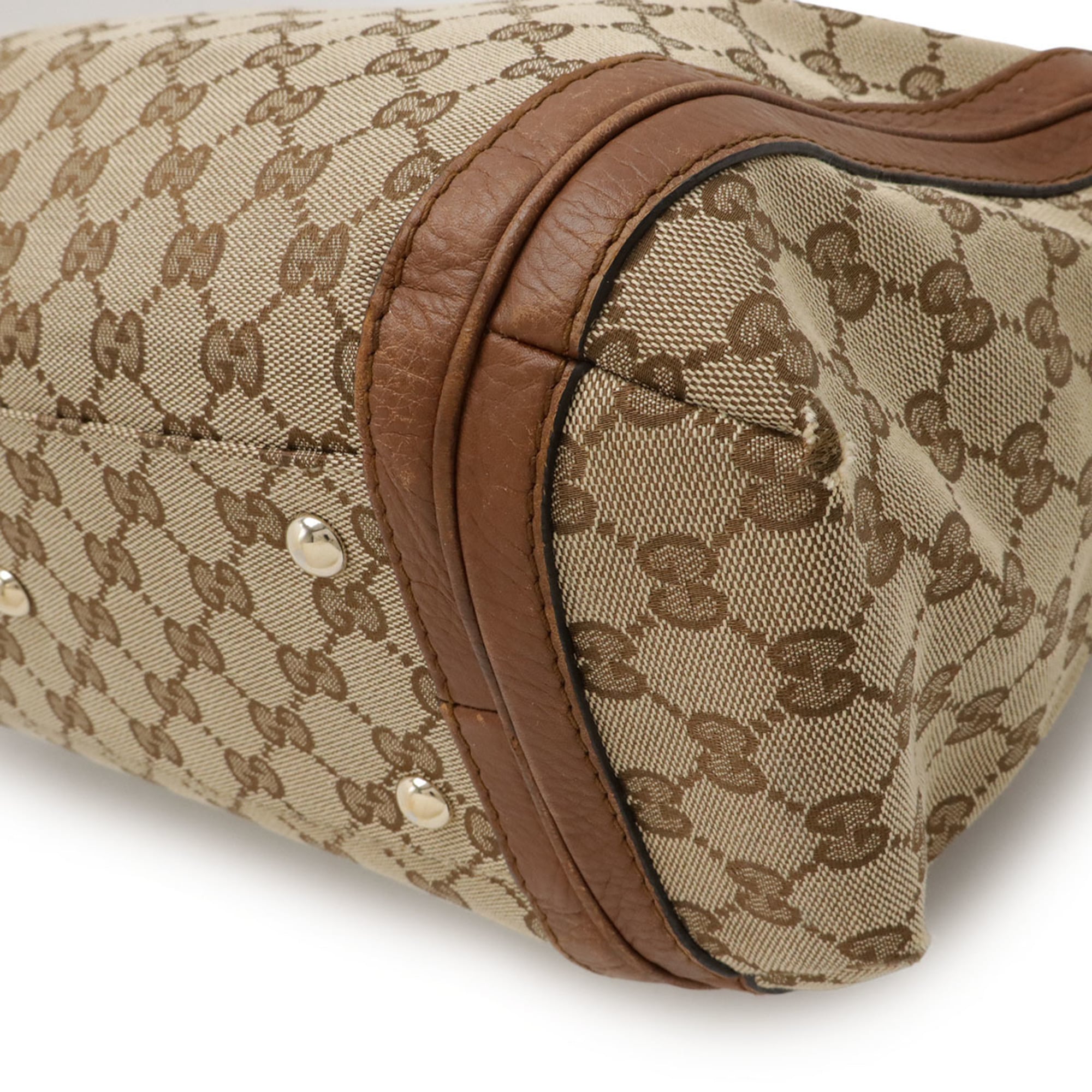 Gucci Gg Canvas Beige Brown Khaki Canvas Leather Shoulder Bag (Pre-Owned)