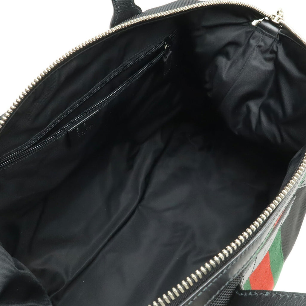 Gucci Black Green Red Color Nylon Canvas Leather Shoulder Bag Tote Bag (Pre-Owned)
