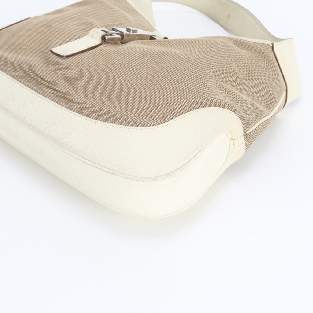 Gucci Beige Leather Canvas Handbag Shoulder Bag Tote Bag (Pre-Owned)
