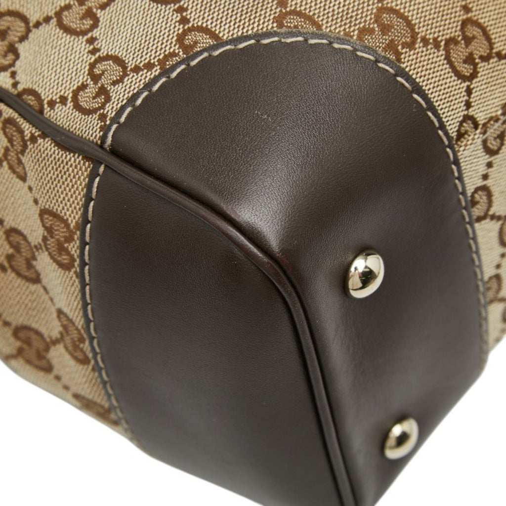Gucci Gg Canvas Beige Brown Gg Canvas Leather Handbag Tote Bag (Pre-Owned)