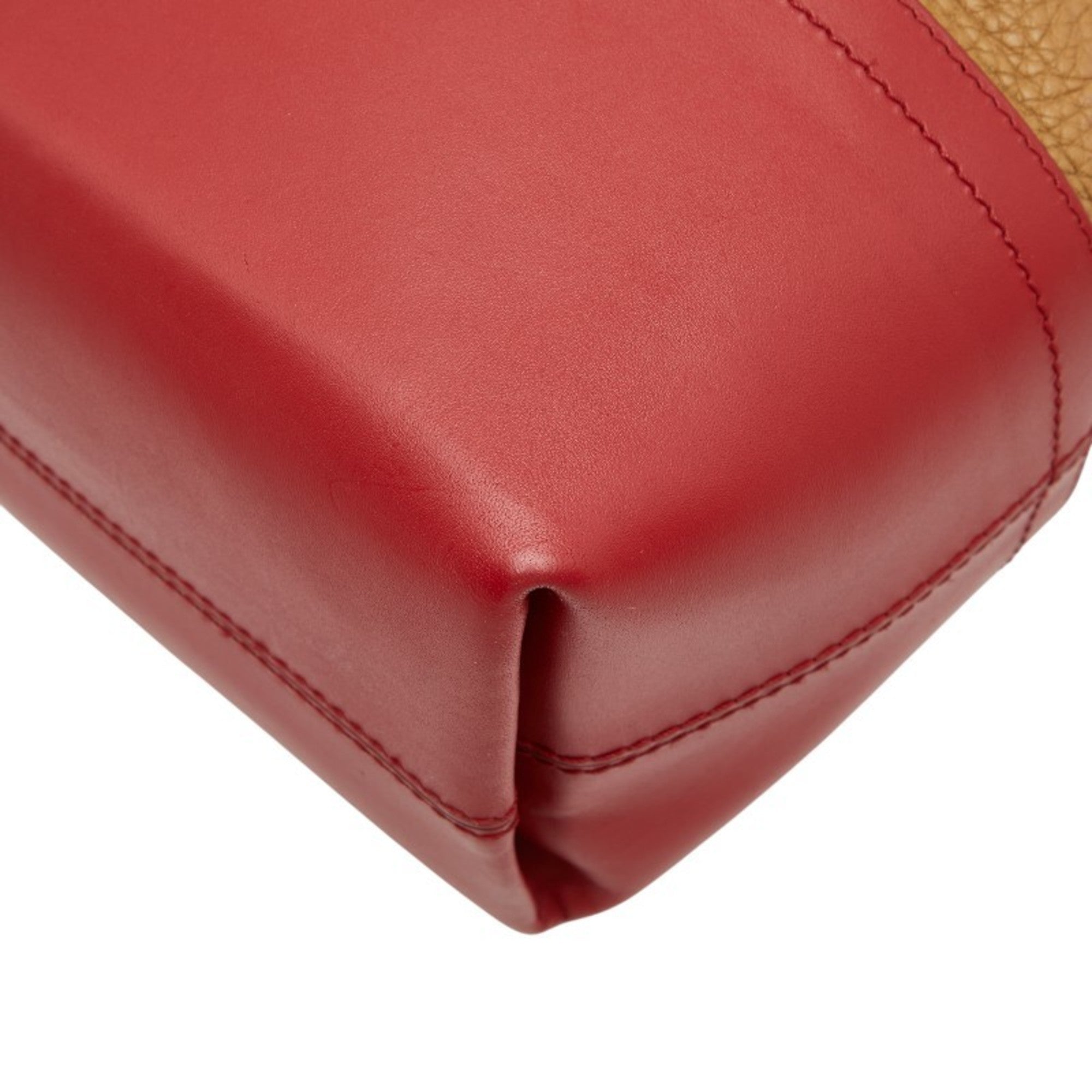 Fendi Selleria Red Brown Leather Tote Bag