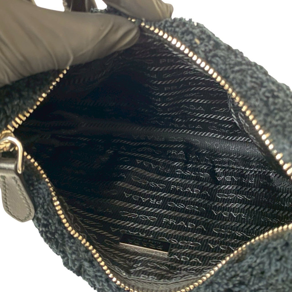 Prada Black Pile Fabric Handbag Shoulder Bag