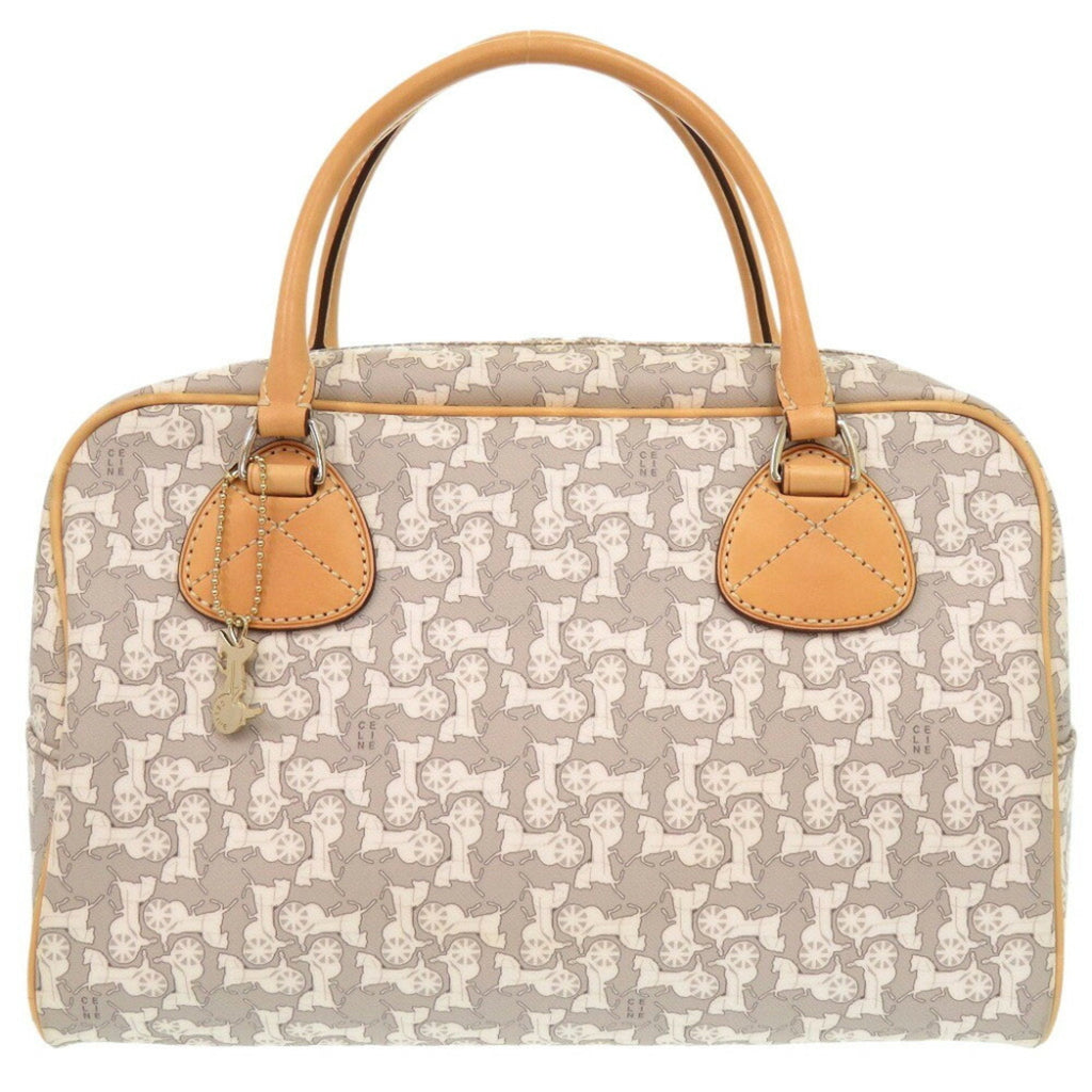 Celine Beige Gray White Pvc Leather Boston Bag Handbag