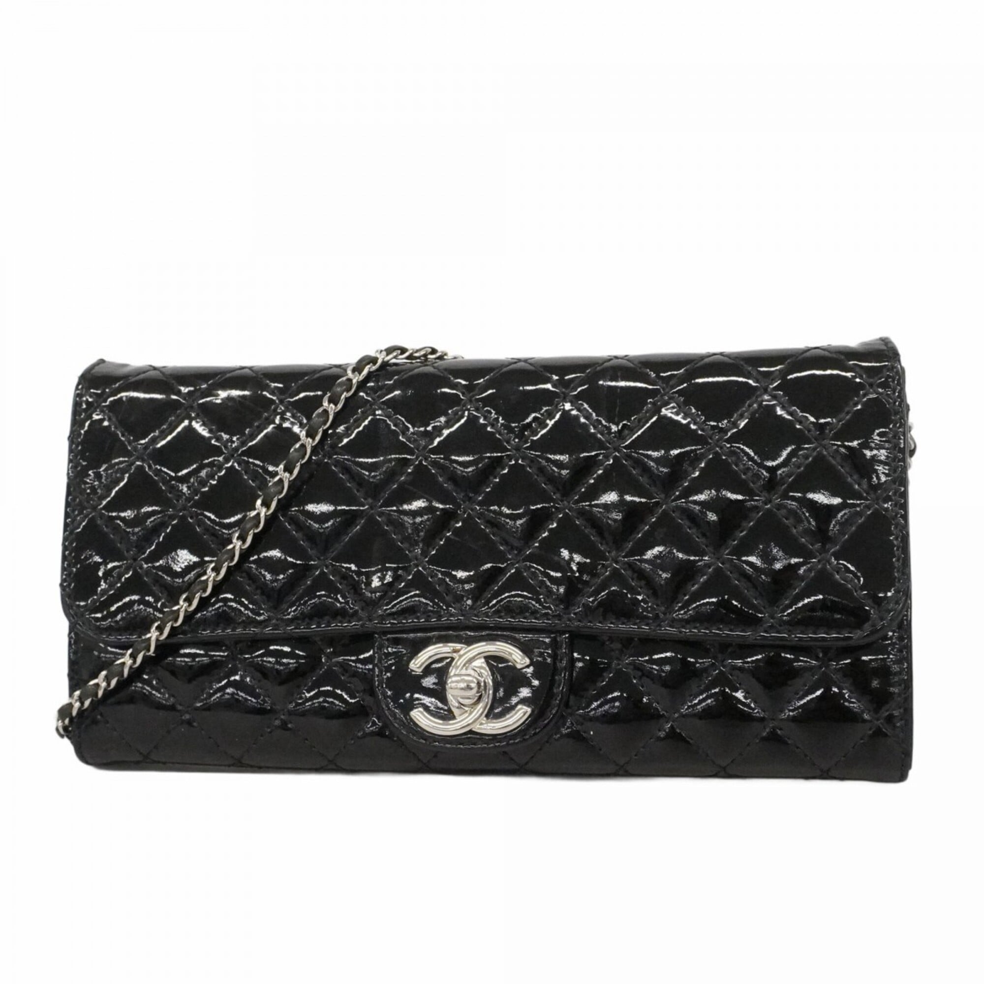 Chanel Black Patent Leather Chain/Shoulder Wallet