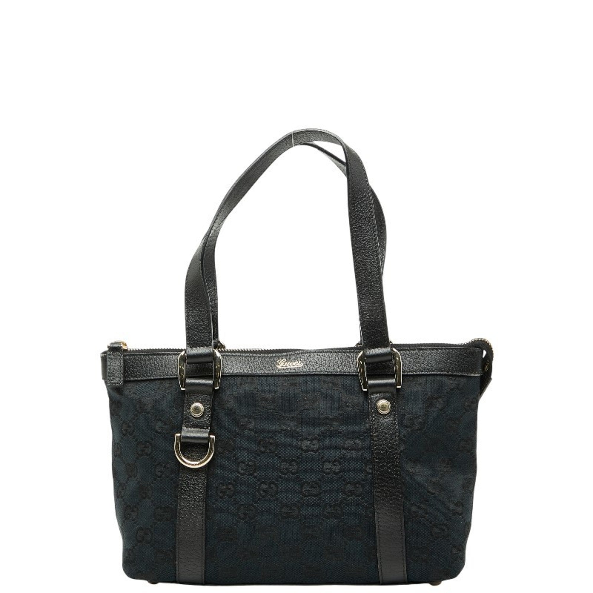 Gucci Abbey Black Gg Canvas Leather Handbag (Pre-Owned)