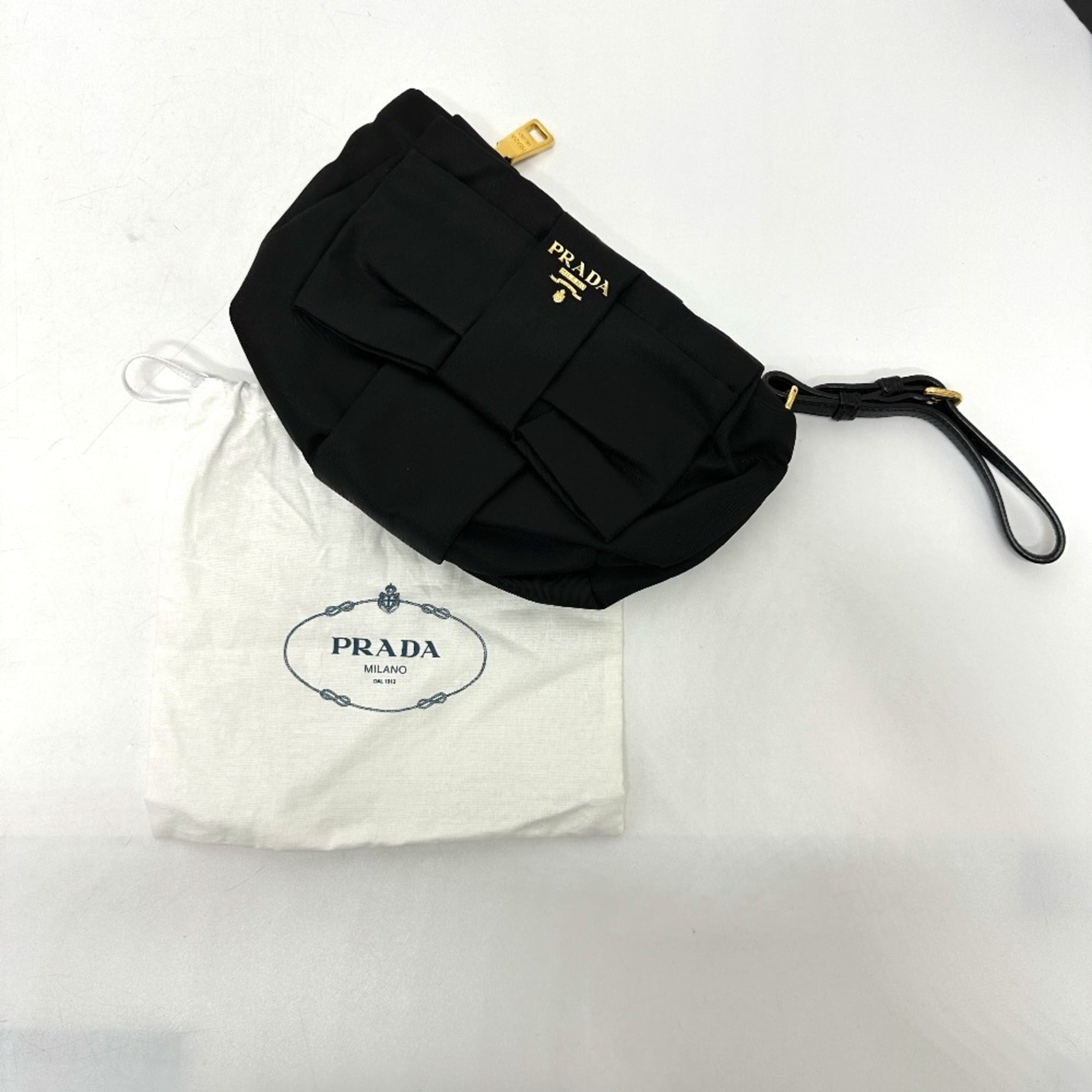 Prada Black Leather Nylon Pouch