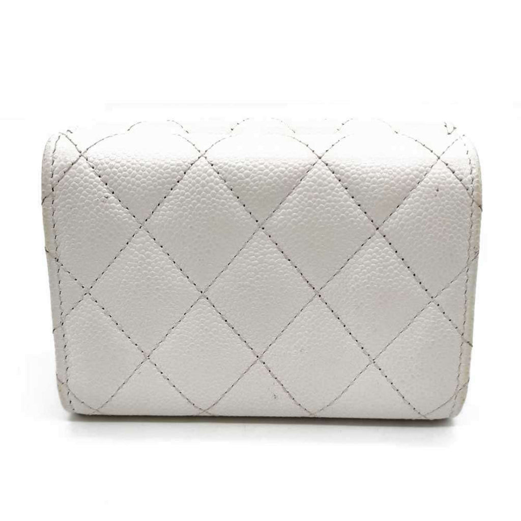 Chanel White Grained Calfskin Wallet (Tri-Fold)