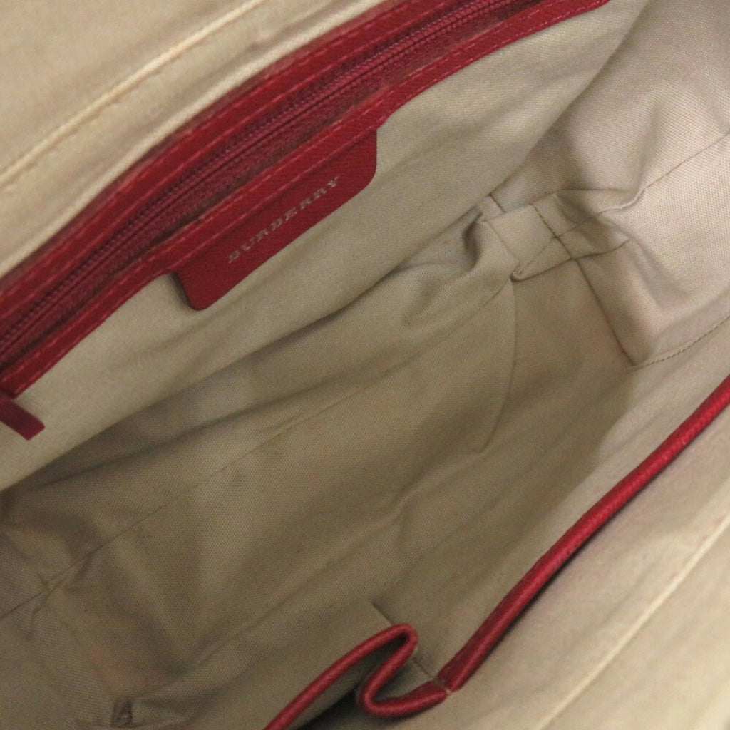 Burberry Beige Red Color Leather Canvas Handbag