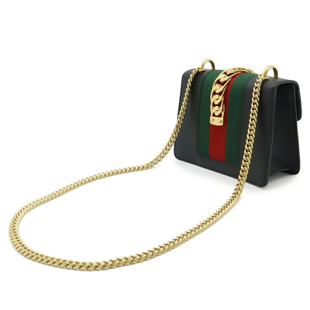 Gucci Black Green Red Color Leather Pochette Shoulder Bag (Pre-Owned)