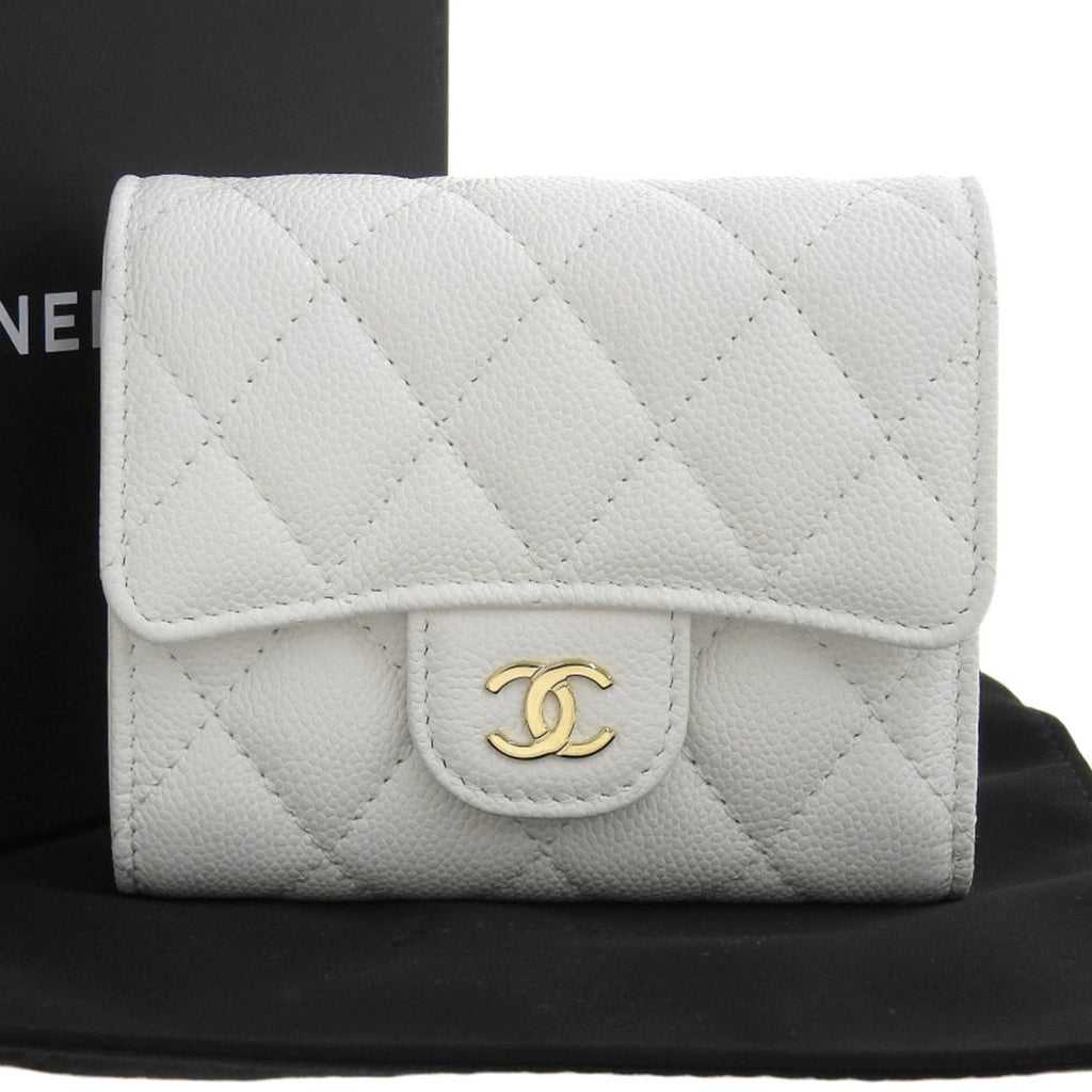 Chanel White Grained Calfskin Wallet (Tri-Fold)
