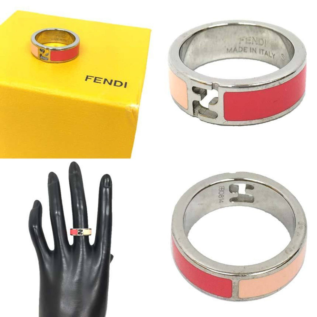 Fendi Silver Pink Brass Band Ring