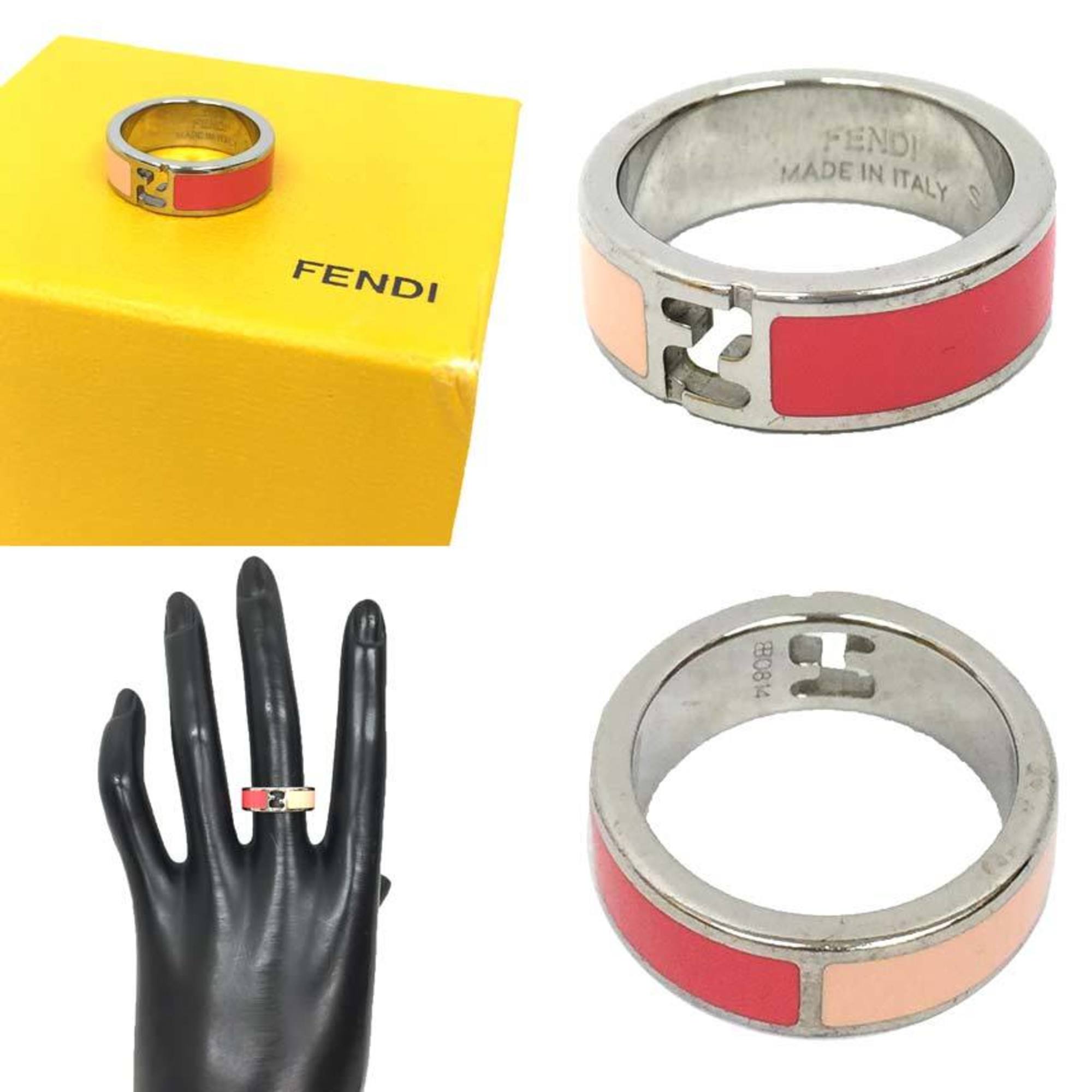 Fendi Silver Pink Brass Band Ring