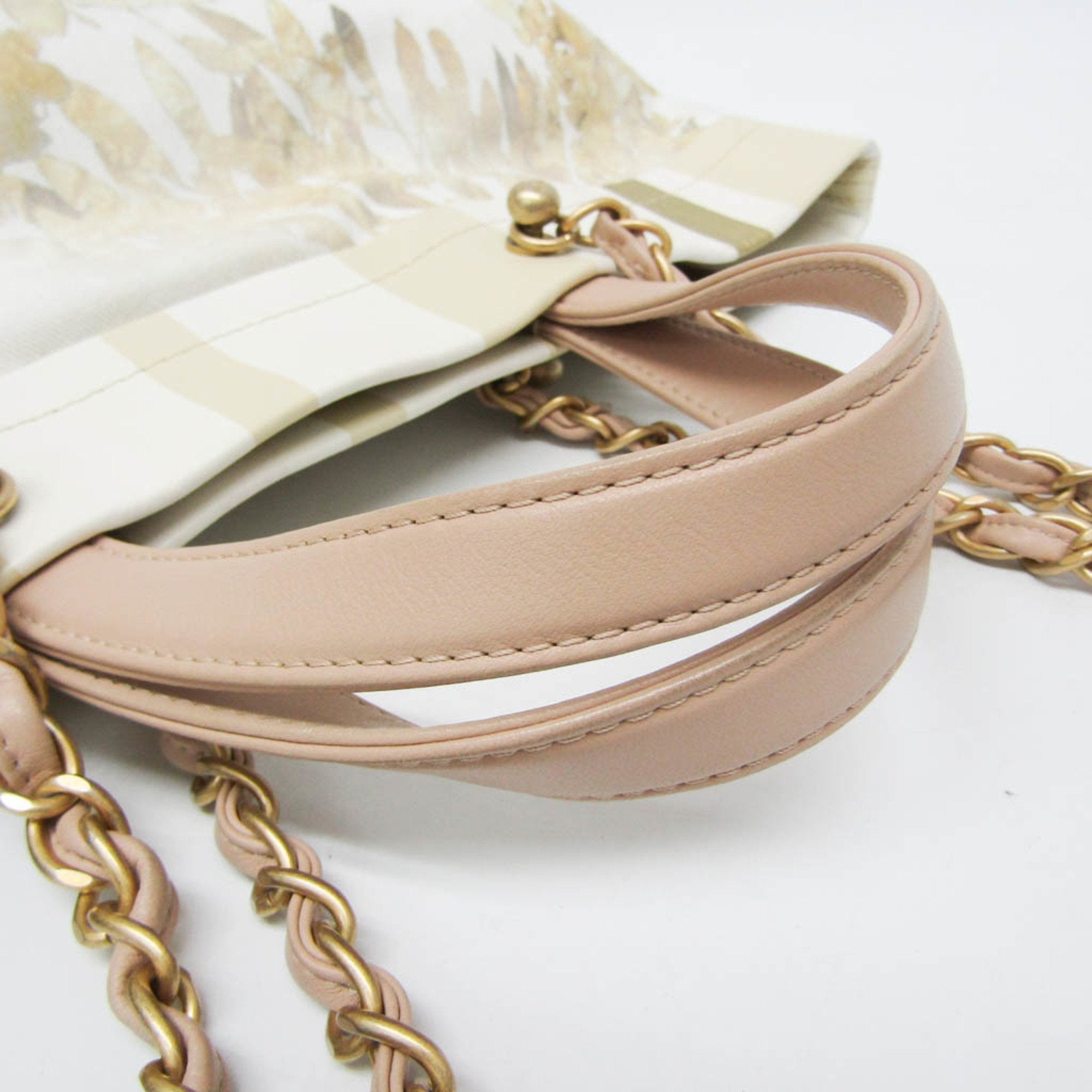 Chanel Multi-Color Pink Beige Canvas Leather Handbag Tote Bag
